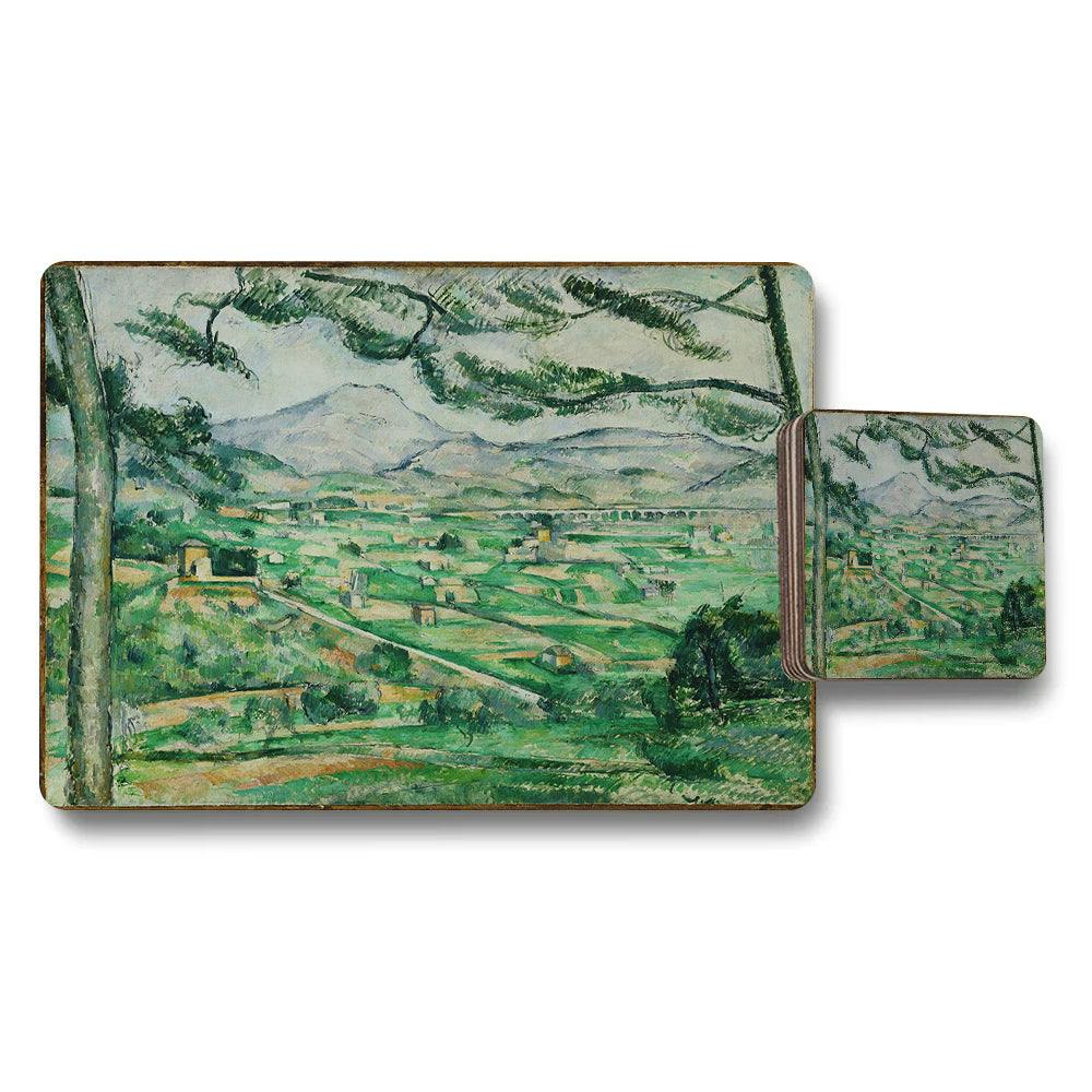 Rackhams Green Impressionist Landscape Placemat And Coaster Set With Fields