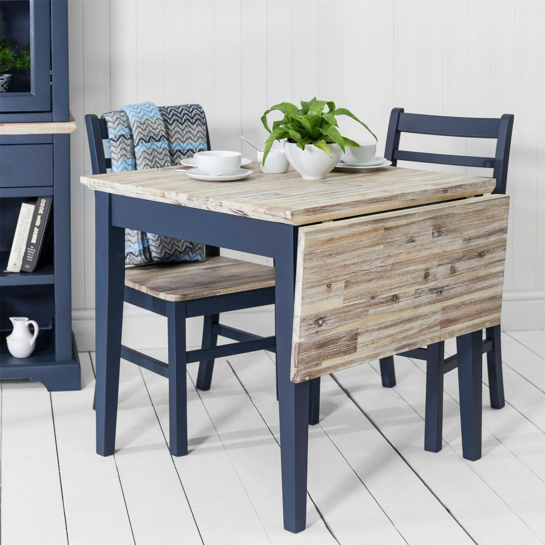 Rackhams Blue Florence Square Extendable Kitchen Dining Table, Drop Down Leaf Small Table - Navy
