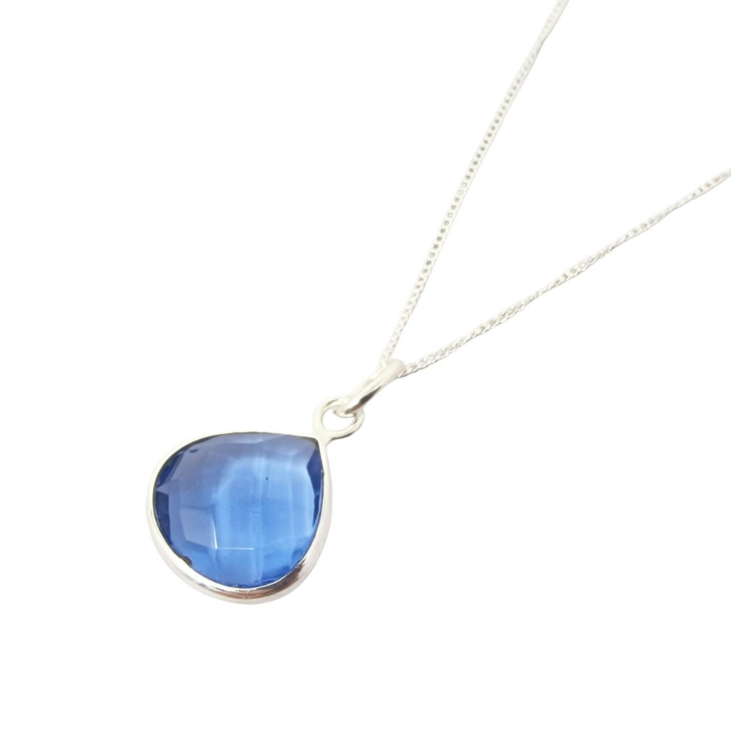 Harfi Silver/Blue Fine Chain With Heart Topaz December Birthstone Pendant