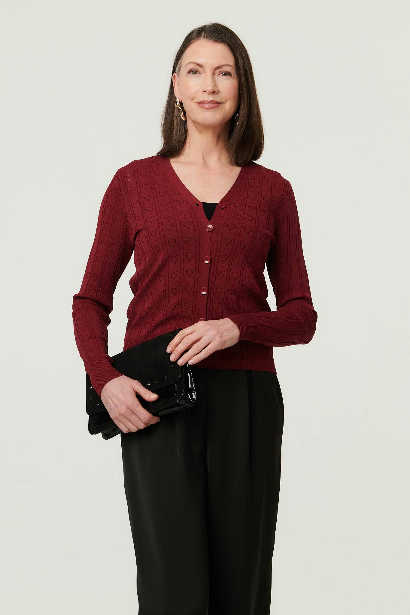 Izabel London Red Heart Textu Slim Long Sleeve Cardigan - 12