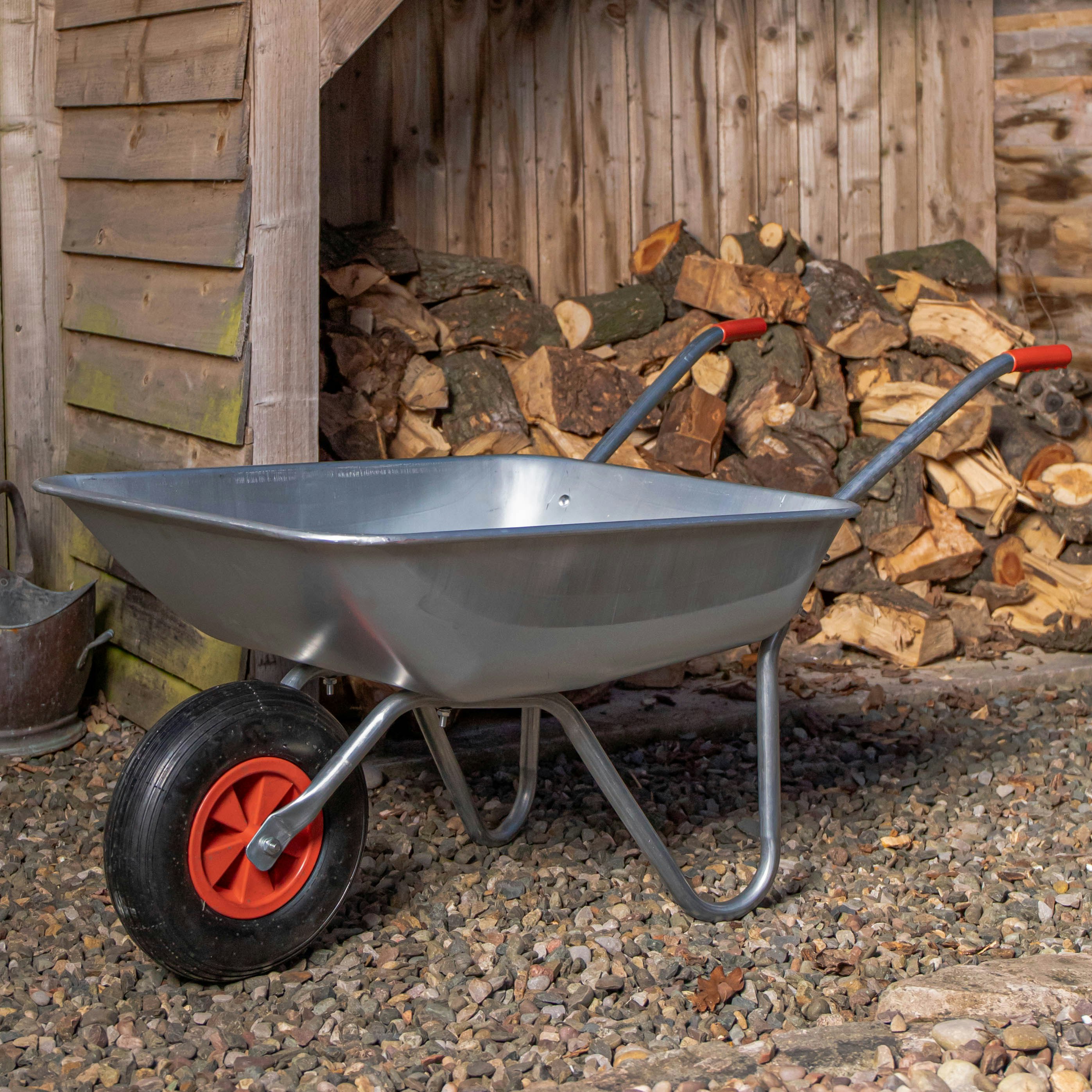 Rackhams 65 Litre 60Kg Capacity Galvanised Metal Garden Wheelbarrow With Pneumatic Tyre - Wheelbarrows