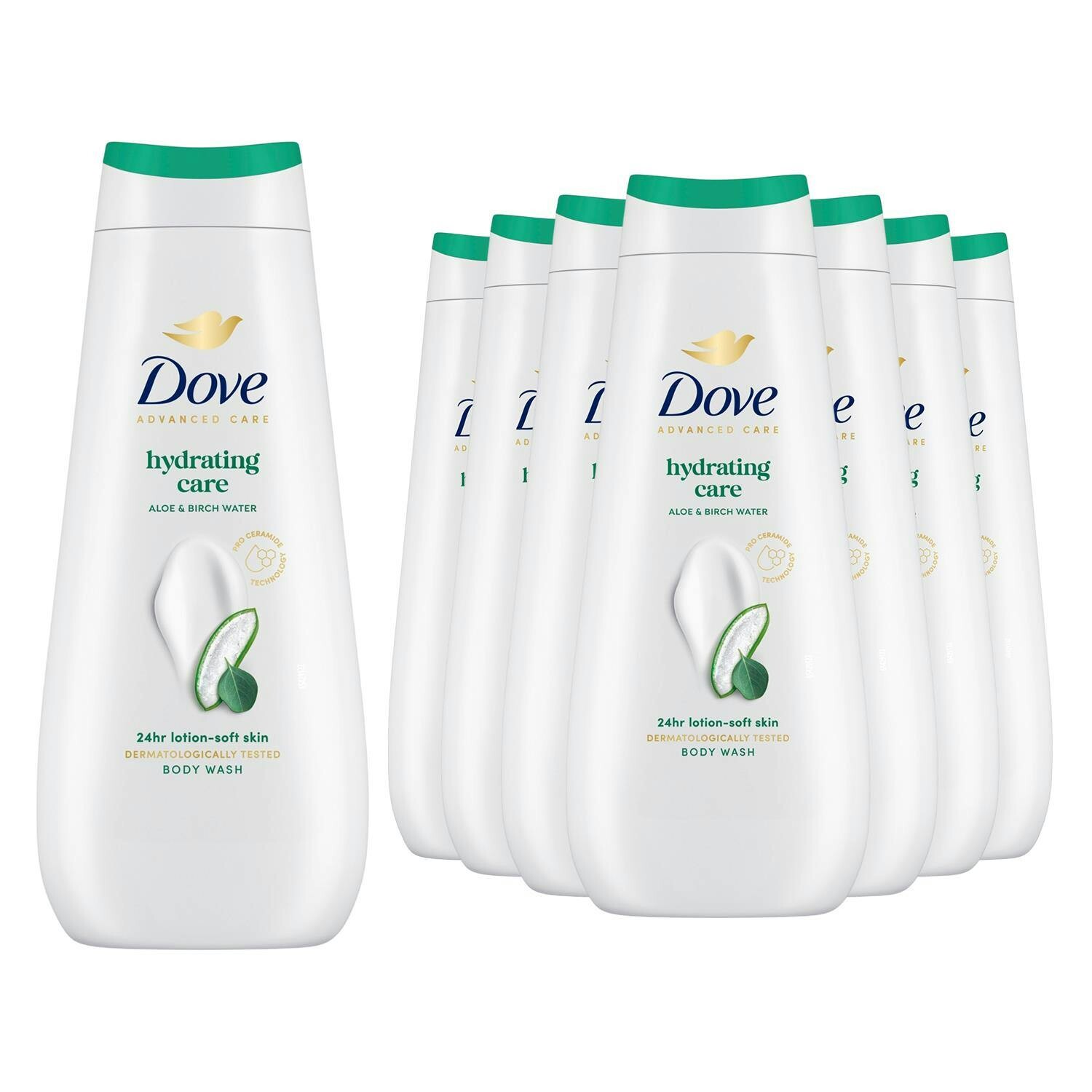 Dove Light Advanced Care Hydrating Care Body Wash 24H Renewing Micromoisture, 8X400ml