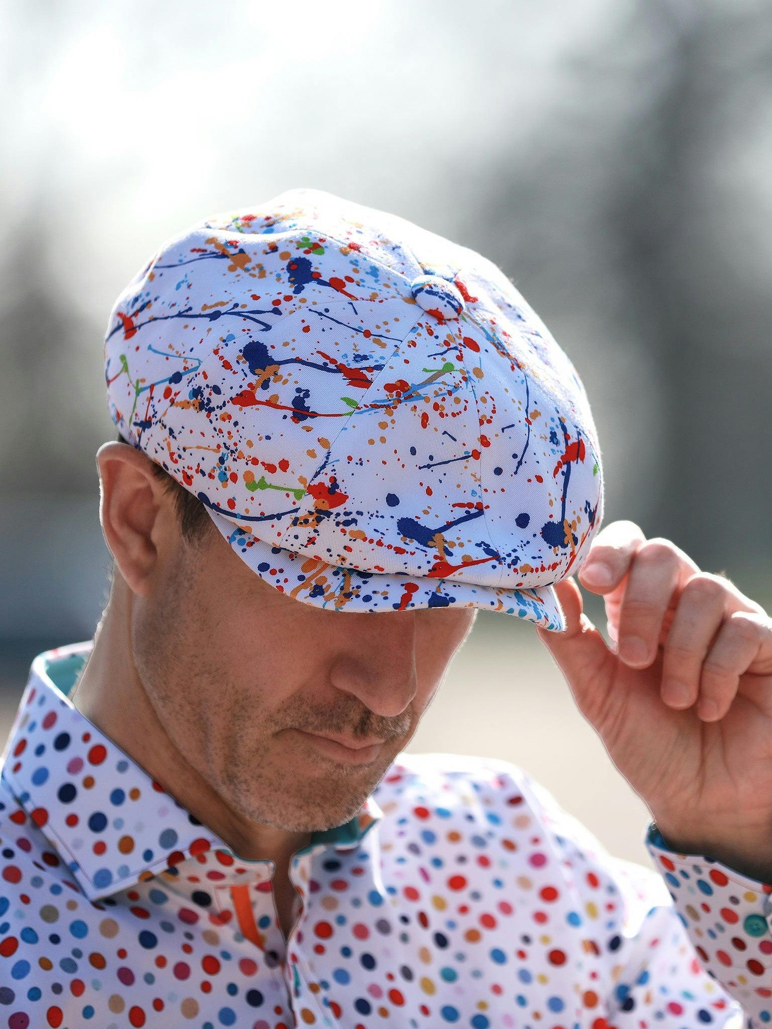 Claudio Lugli White Paint Splash Printed Button-Top Cap - Medium 57Cm