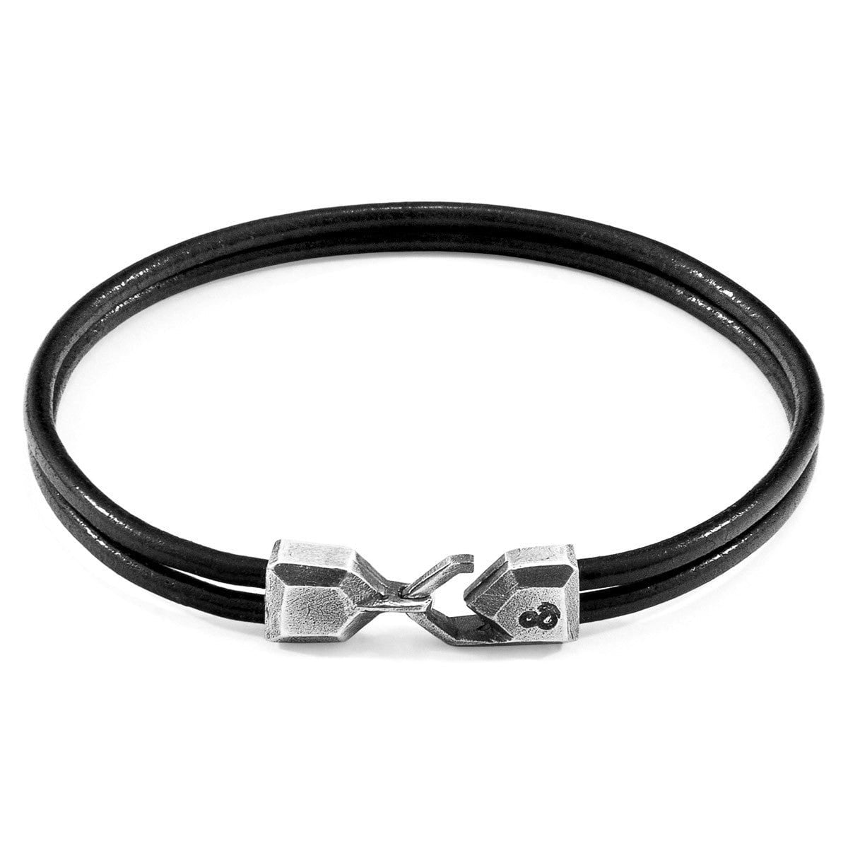 Anchor & Crew Black/Silver Raven Cromer And Round Leather Bracelet - L - 23Cm
