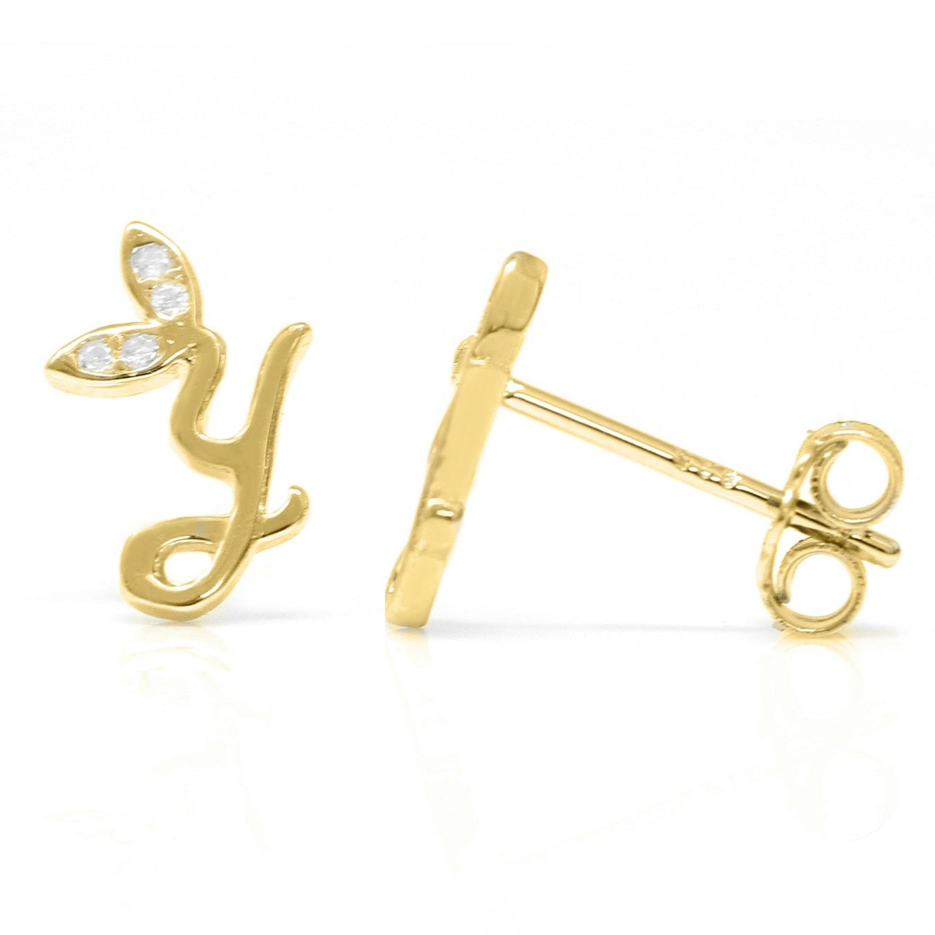 Say It With Yellow/Gold Winged Initial Earrings - Plated - Y