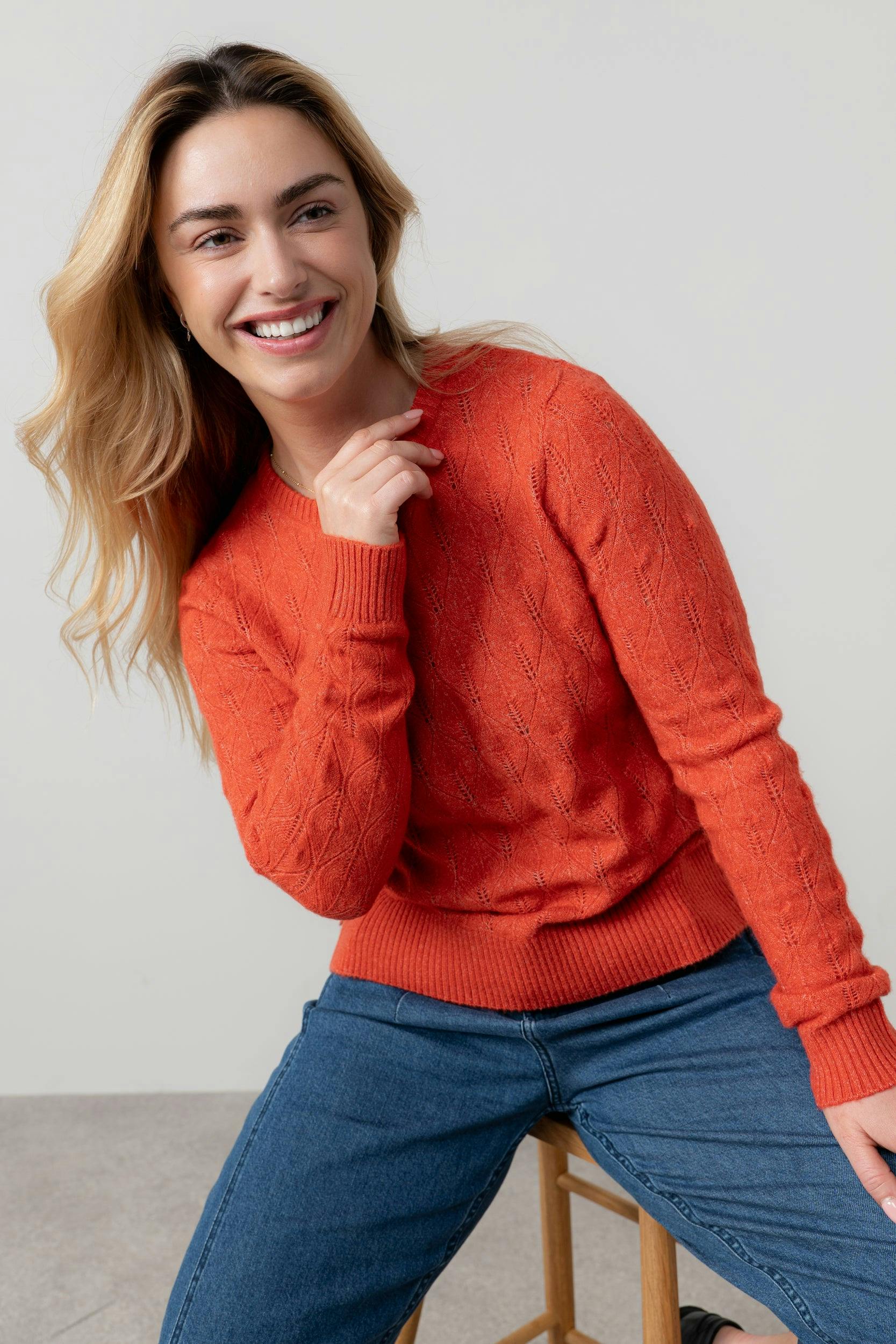Lily & Me Red Harefield Pointelle Knit Jumper - 16