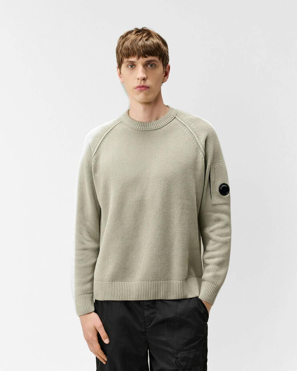 C.p. Company Men's Grey Lens Chenille Cotton Crew Neck Jumper - Flint 936 - Flint 936 - L