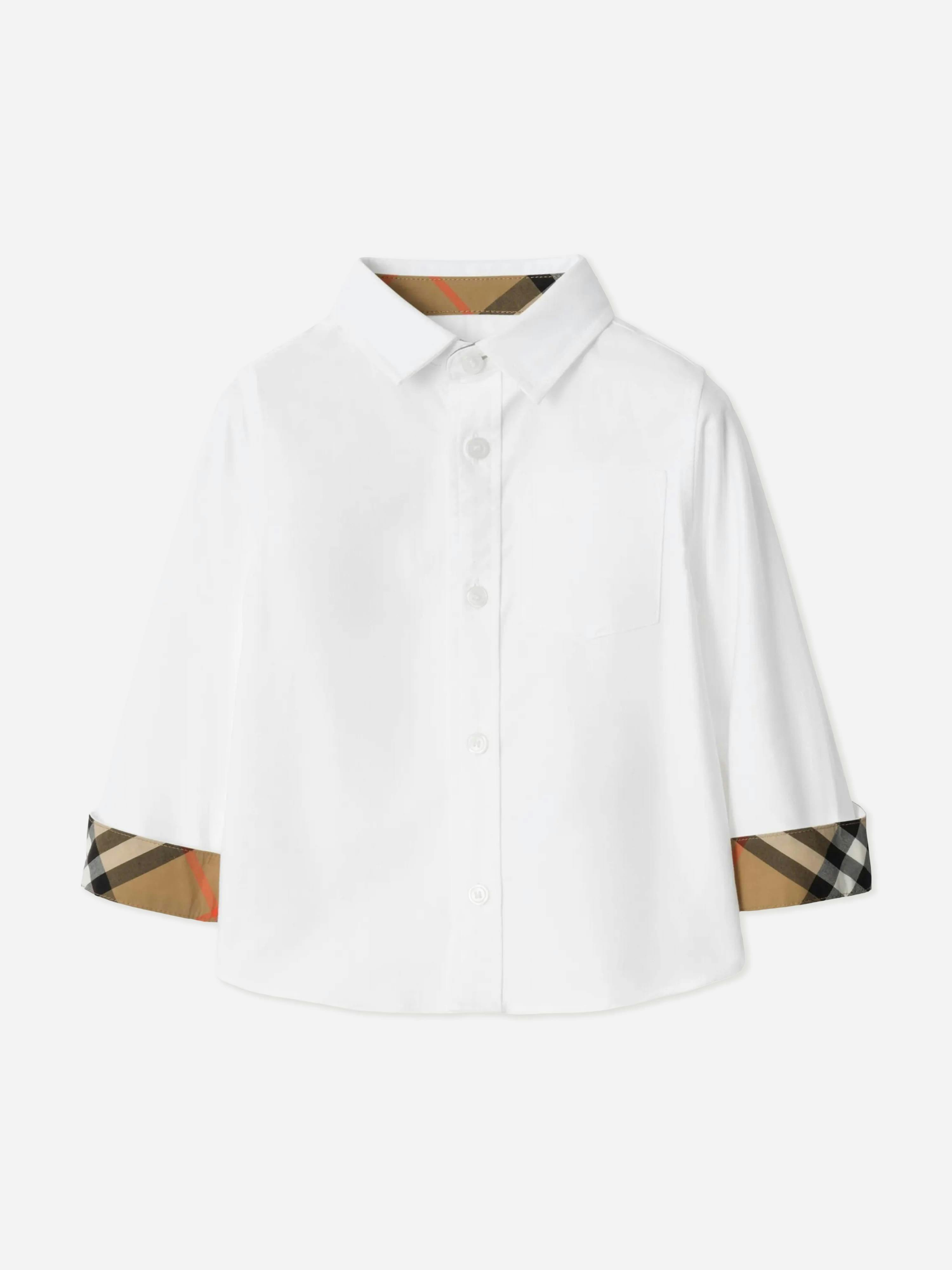 Burberry Kids Boys White Burberry Baby Owen Ls Check Trim Shirt In - 12 Months