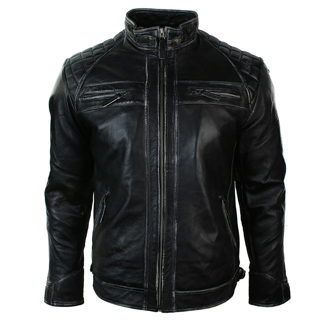 Aviatrix Men's Black Zipped Short Biker Leather Jacket - Small - Model 2