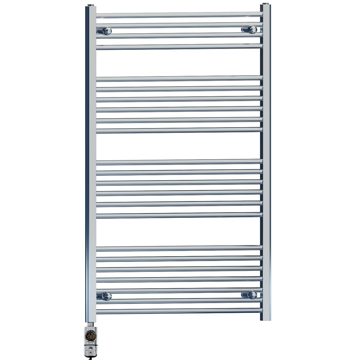 Myhomeware 700 X 1200 Mm Chrome Electric Bathroom Towel Rail Radiator Heater With Af Thermostatic Electric Element Pre-Filled