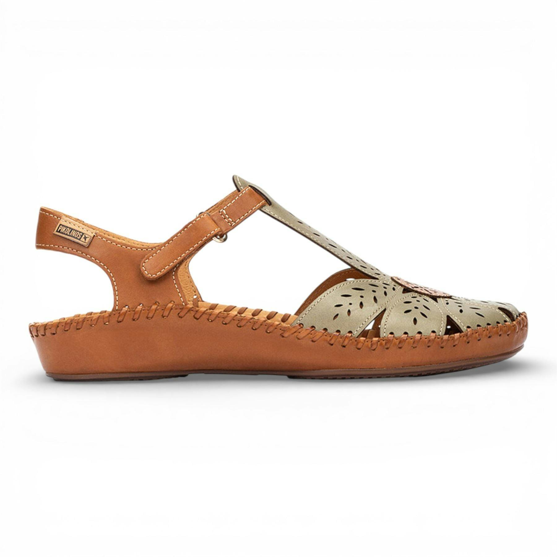 Pikolinos Women's Green ’S Tan Leather Cushioned Wedge Sandal Shoes - P-Vallarta - Uk 4 | Eu 37 | Us 6.5-7