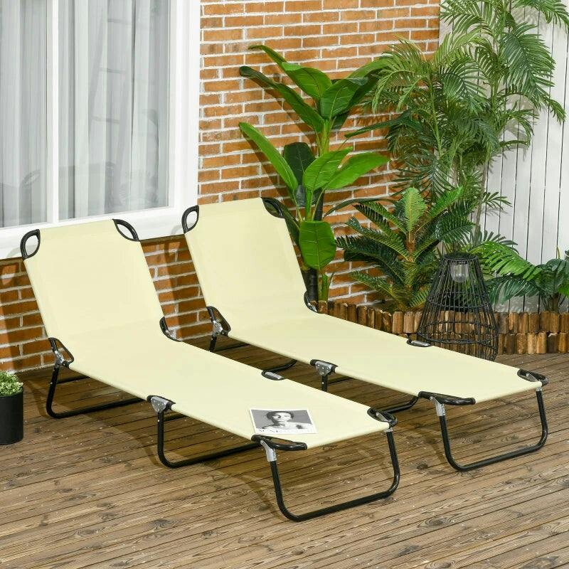 Outsunny Folding Sun Loungers Set Of 2 With Adjustable Backrest, Beige - Image 4