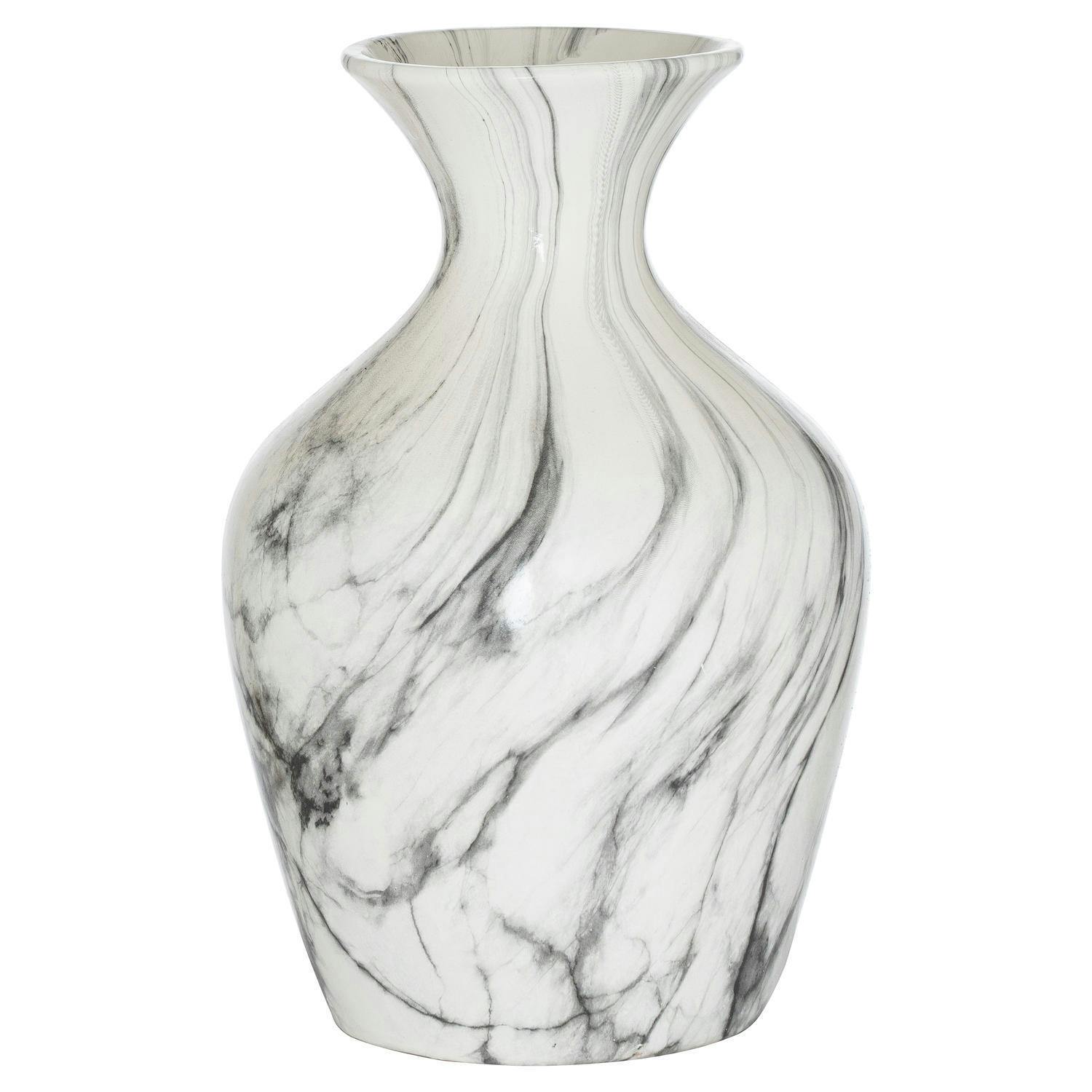Hill Interiors White/Grey Ellipse Ceramic Marble Vase - 36Cm X 23Cm X 23Cm - 100% Mixed
