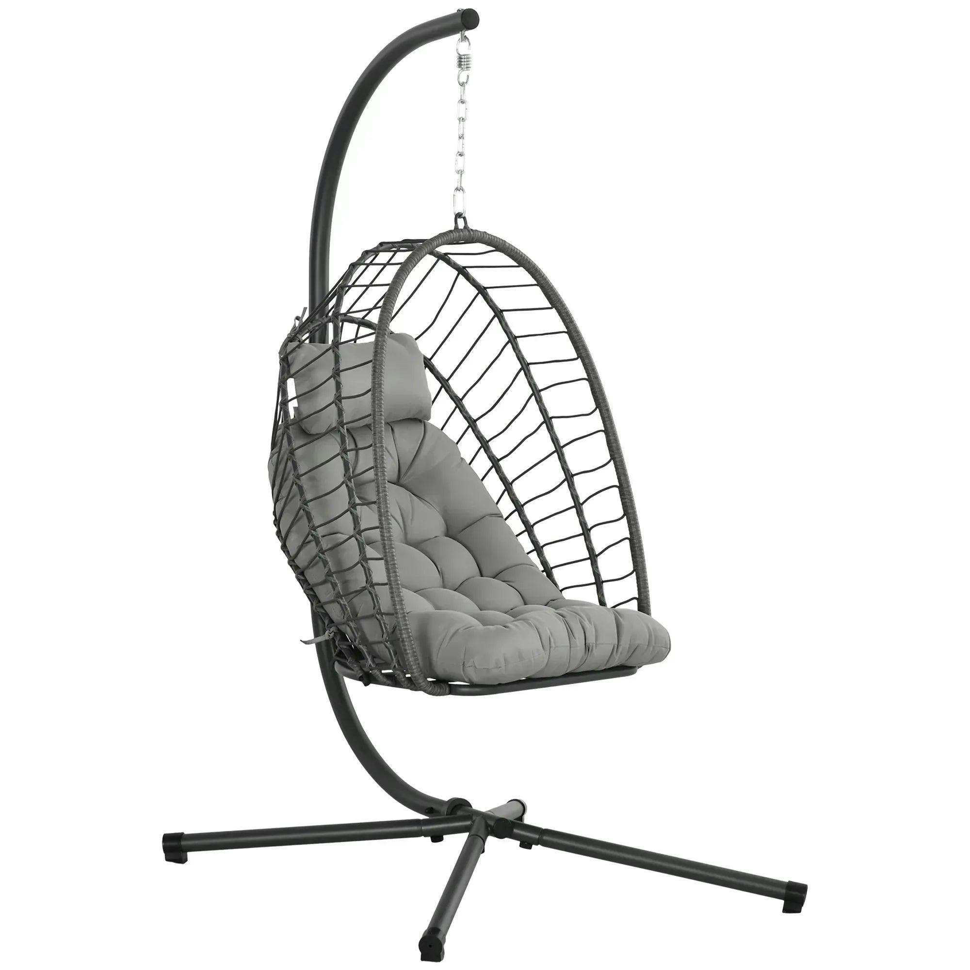 Outsunny Unisex Light Grey Pe Rattan Hanging Swing Chair With Thick Cushion, Patio Hanging Chair, Grey In Large - Image 5