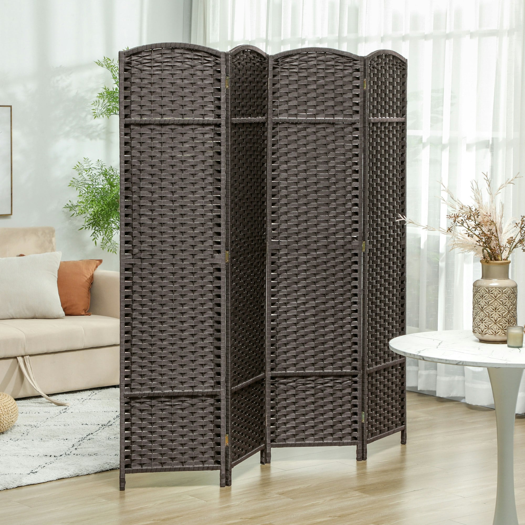 Rackhams Brown 4 Panel Folding Room Divider, Privacy Screen, 160 X 170Cm, - 160W X 1.6D X 170H Cm - Room Divider