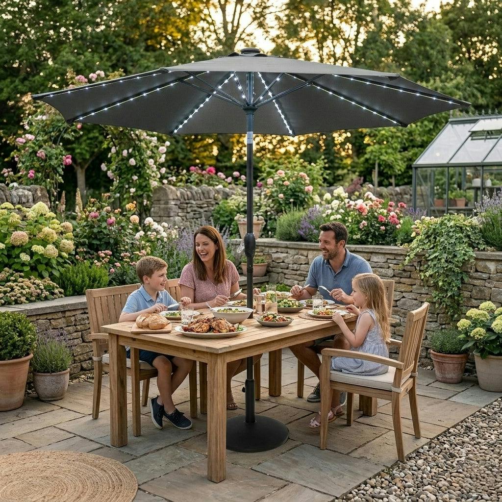Rackhams Grey Led Tilt Parasol 2.7M With Tilt Base –