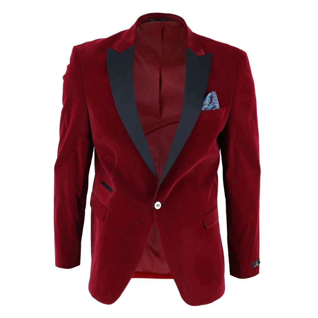 Truclothing Men's Burgundy Soft Velvet 1 Button Dinner Jacket Tuxedo Blazer - 36