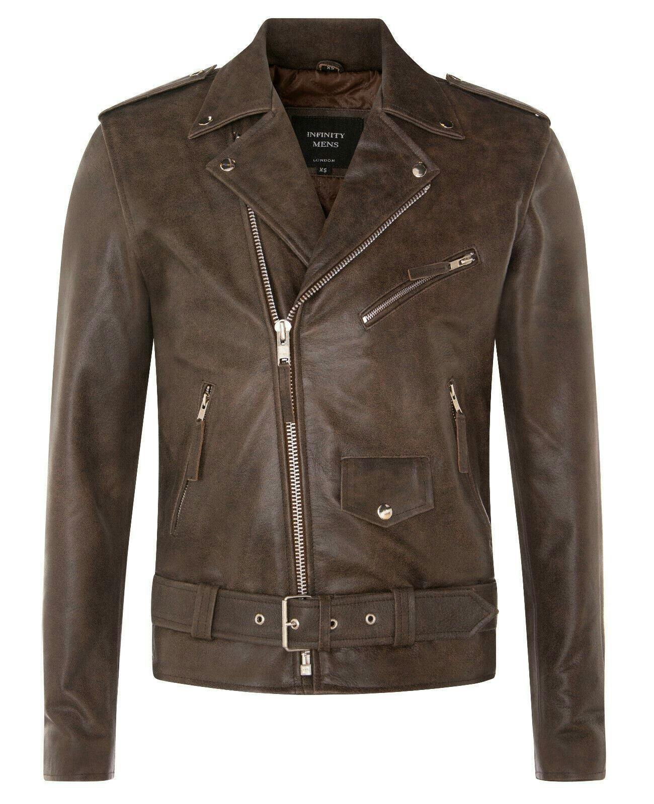 Infinity Leather Men's Black/Brown Cow-Hide Brando Jacket -Venice - Vintage - Uk 3XL | Eu 56 | Us 46