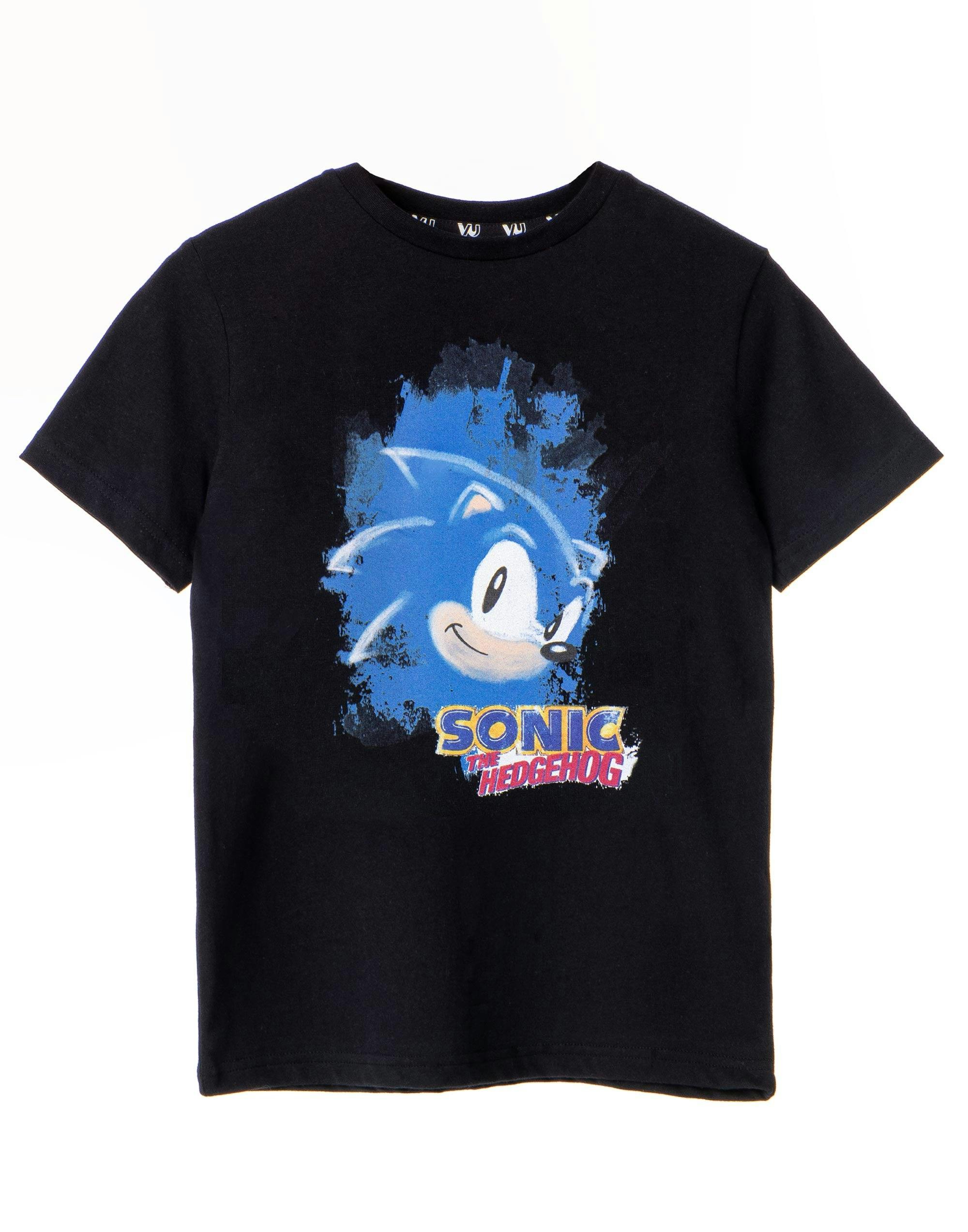 Vanilla Underground Boys Black Sonic The Hedgehog Watercolour Short Sleeved T-Shirt - 11-12 Years
