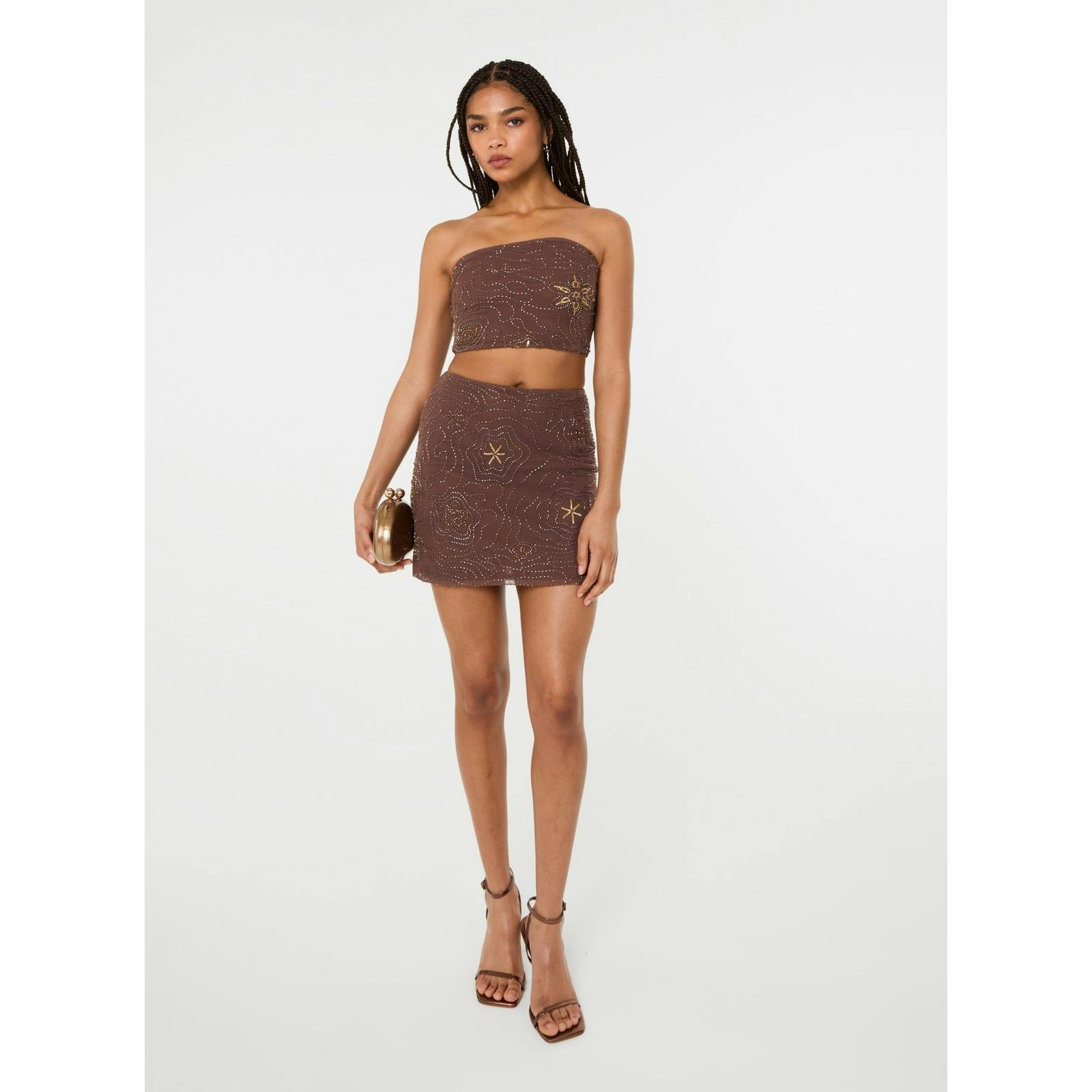 Pink Vanilla Pink/Brown Vanilla Sequin Embroidered Mini Skirt - S