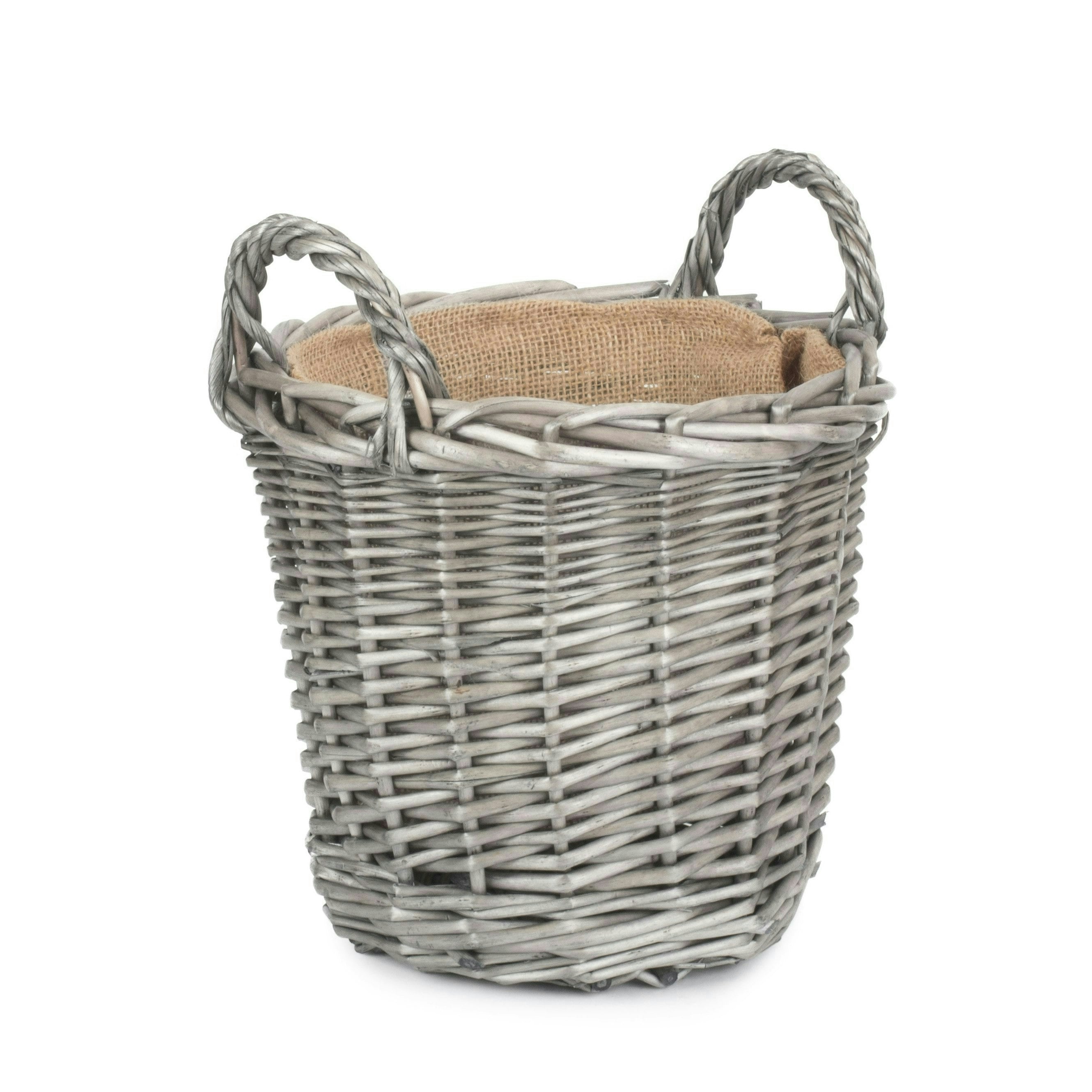 Red Hamper Red/Brown Hamper Round Antique Wash Finish Wicker Lined Wicker Log Basket - Small