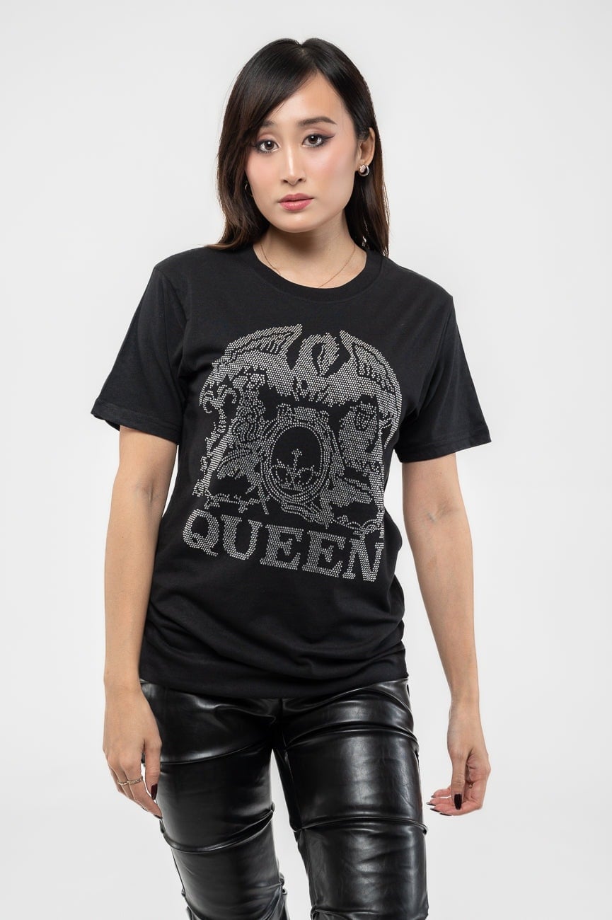 Paradiso Clothing Unisex Black/Silver Queen Diamante Classic Crest T Shirt - Xxl