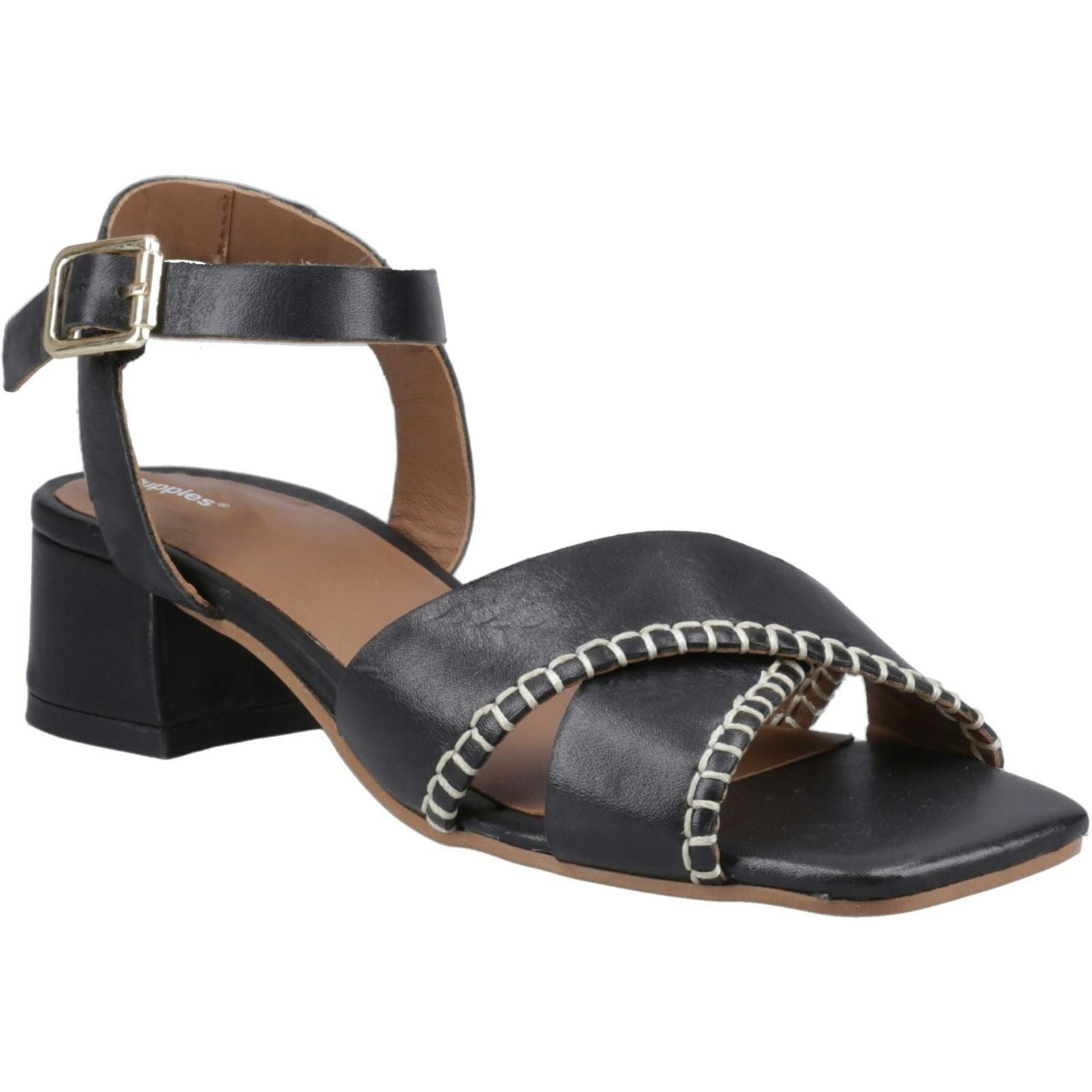 Hush Puppies Women's Black Lyla Heeled Leather Sandals - Size 3