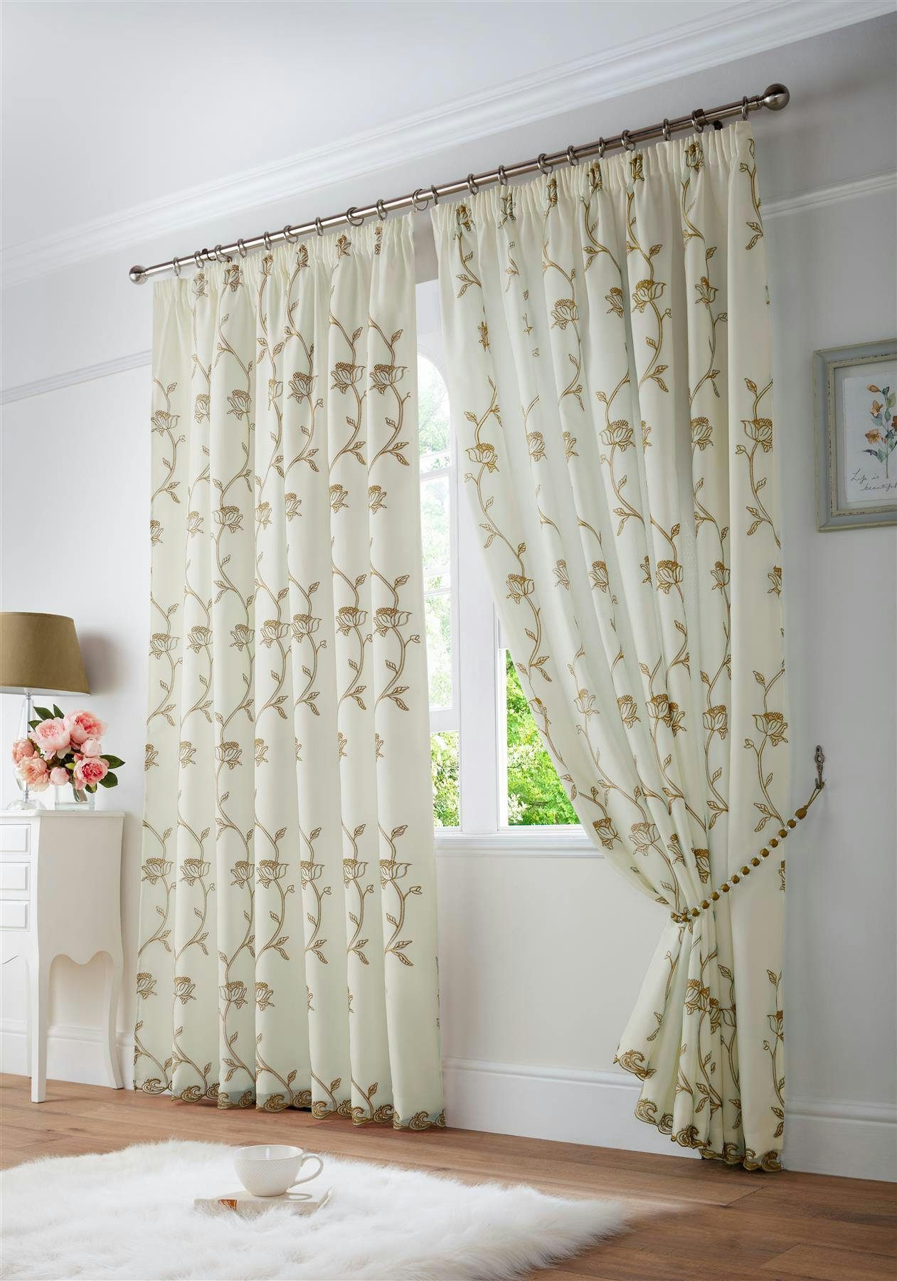 Rackhams Beige Exe Embroidery Voile Curtains - 229Cm Width X 229Cm Drop