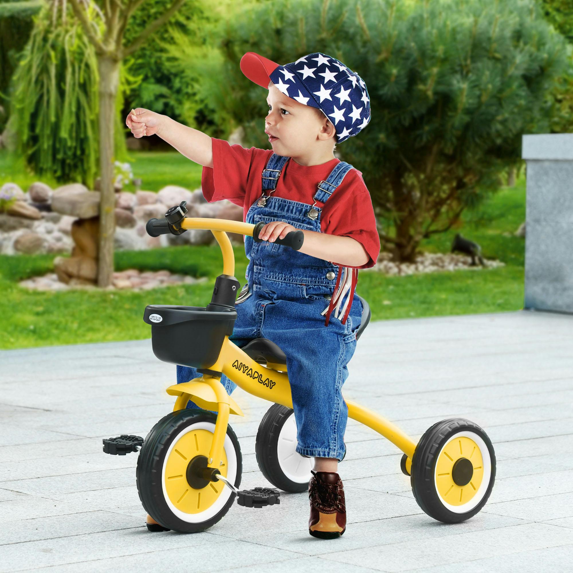 Aiyaplay Yellow Trike W/ Adjustable Seat Basket, Kids Tricycle For 2-5 Years Old