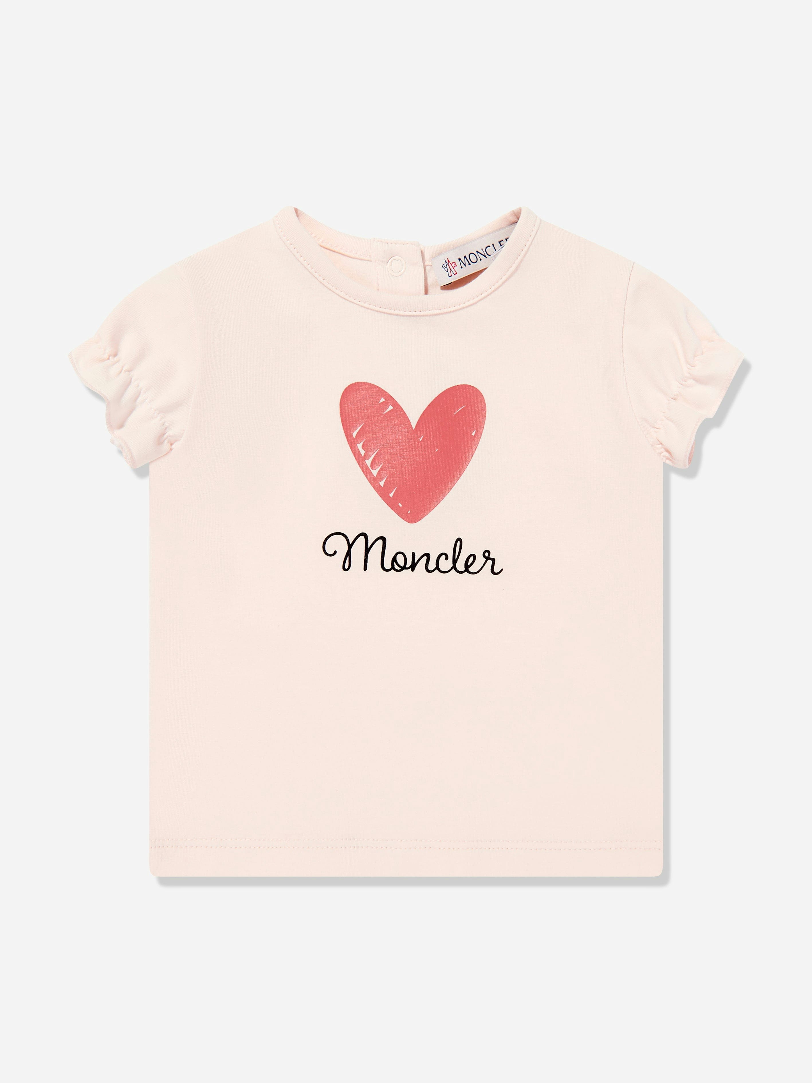Moncler Enfant Women's Pink Baby Girls Heart Logo T-Shirt In - 9 - 12 Mths
