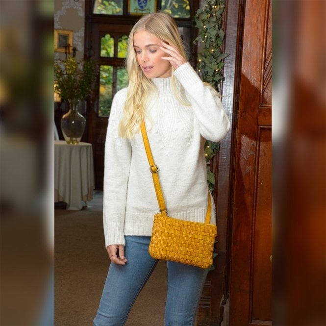 Ashwood Yellow Vintage Woven Leather Crossbody Bag - One Size - Leather