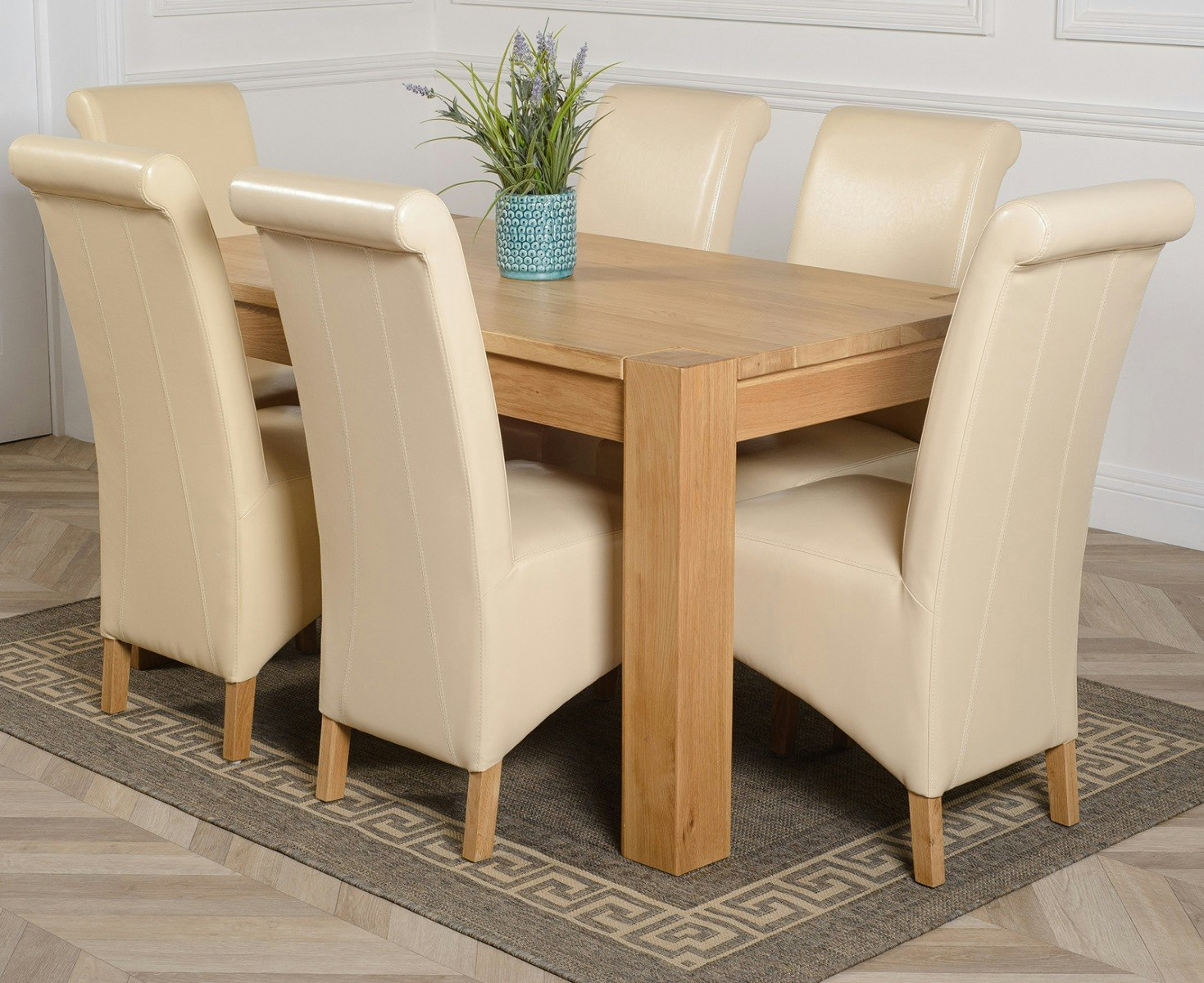Rackhams Ivory Kuba Medium Oak Dining Table With Montana Leather Chairs - 6 Chairs