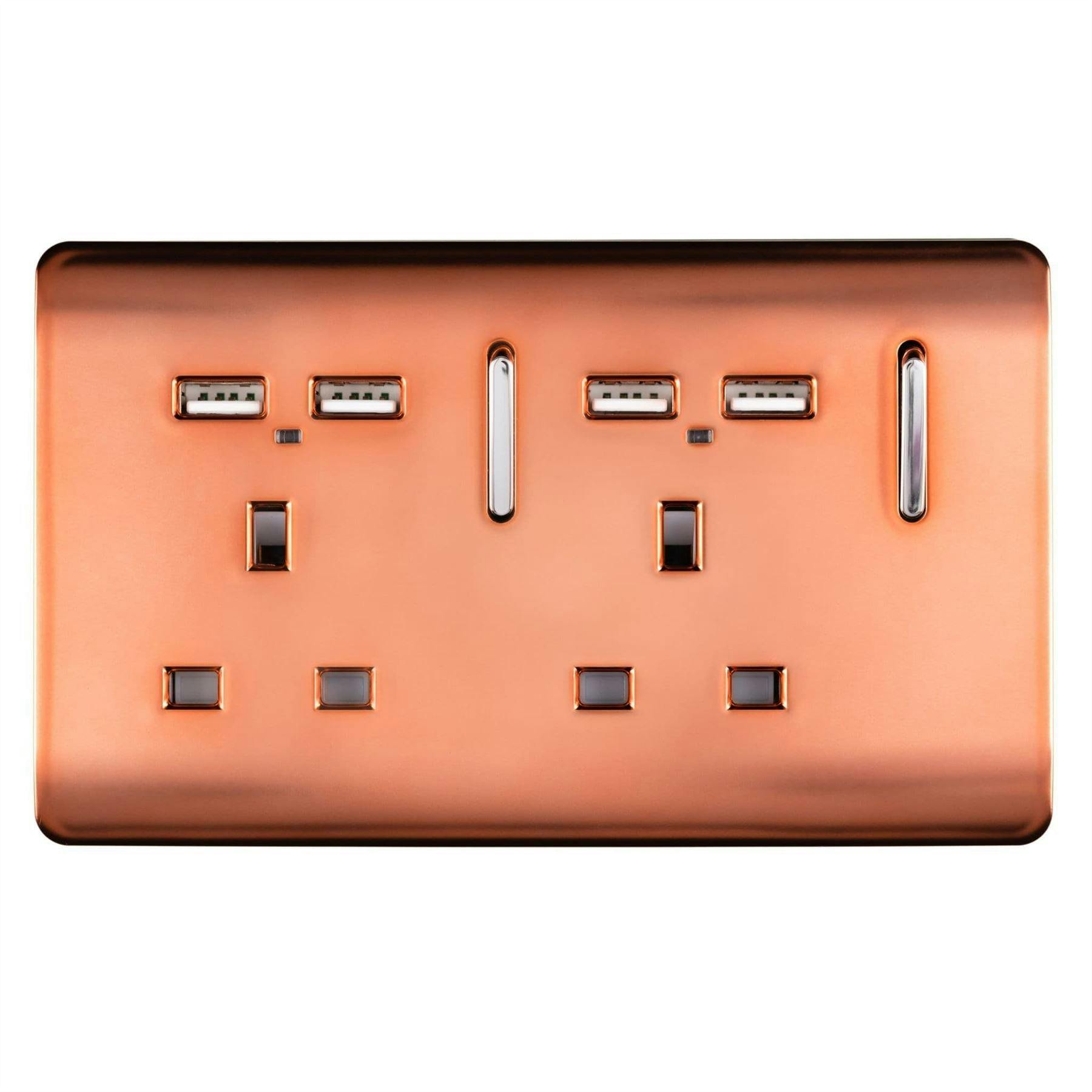 Trendi Switch 2 Gang 13amp 4 Port USB Plug Socket - Copper - Image 6