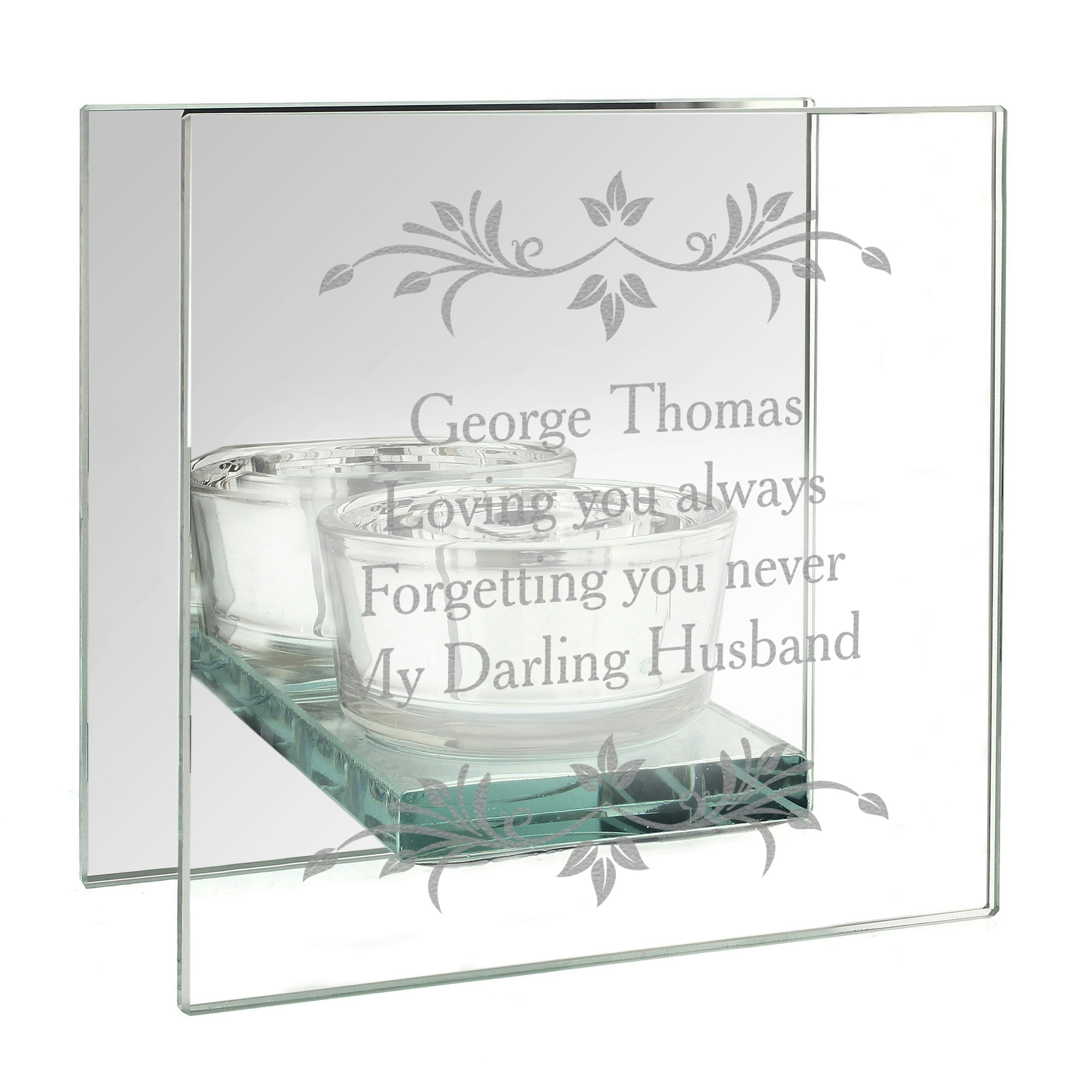 Rackhams Light Personalised Sentiments Mirrored Glass Tea Candle Holder