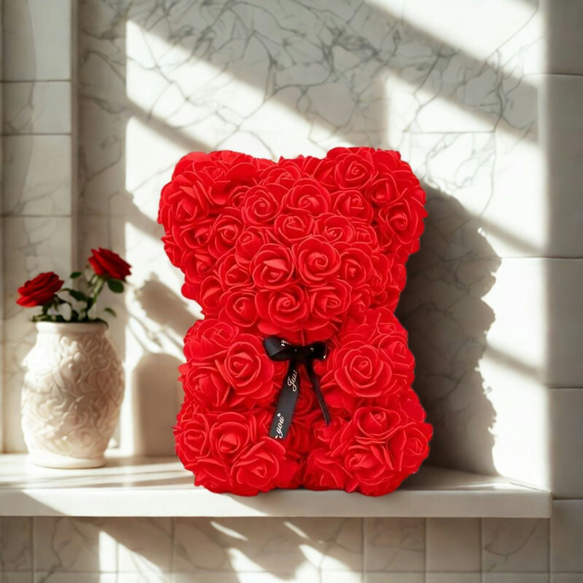 Smartbies Women's Red/Black Rose Bear With Ribbon Rose Petals Teddy Bear Romantic Rose Petal Gift For