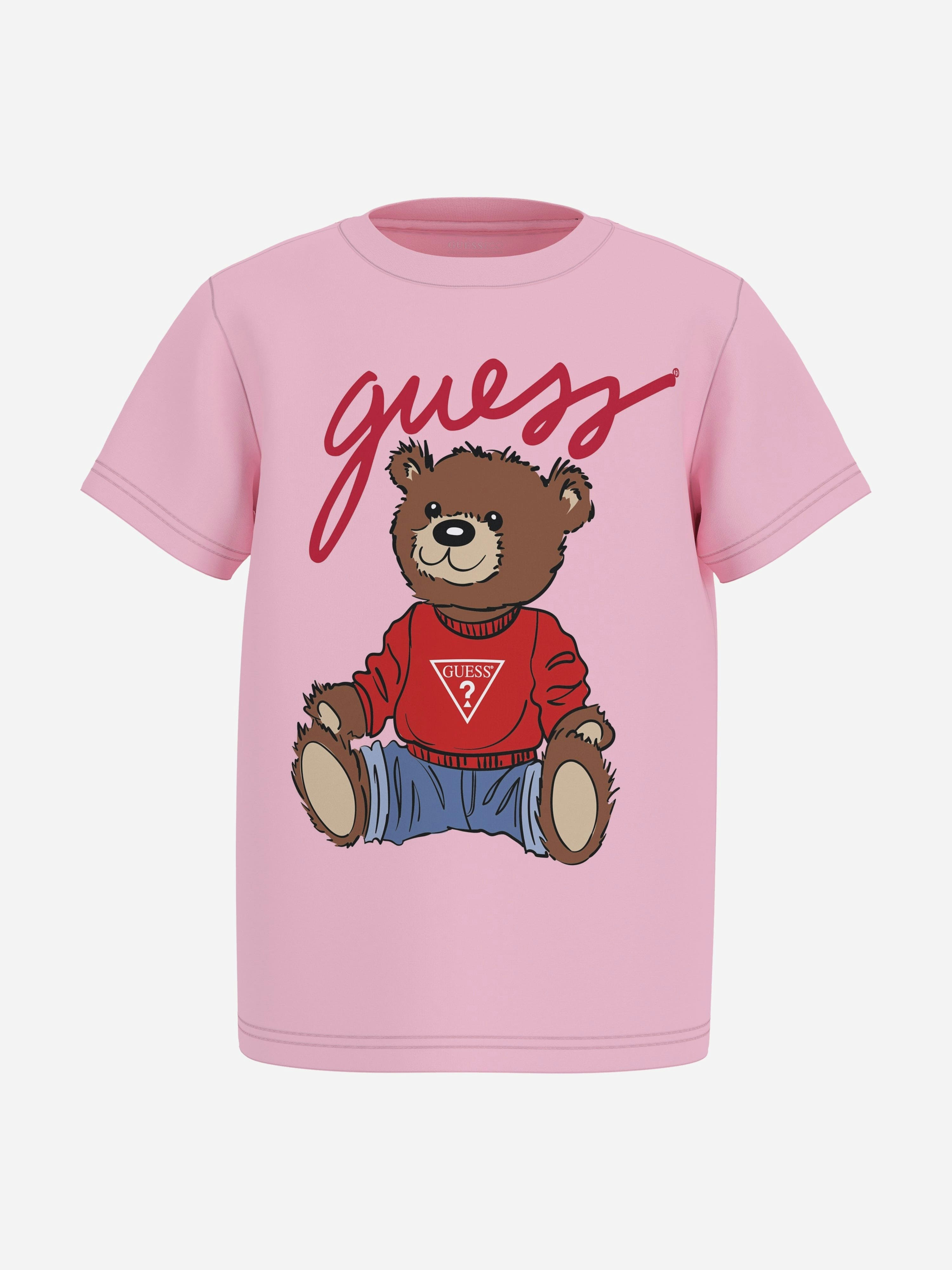 Guess Girls Pink Teddy Bear T-Shirt In - 24 Mths