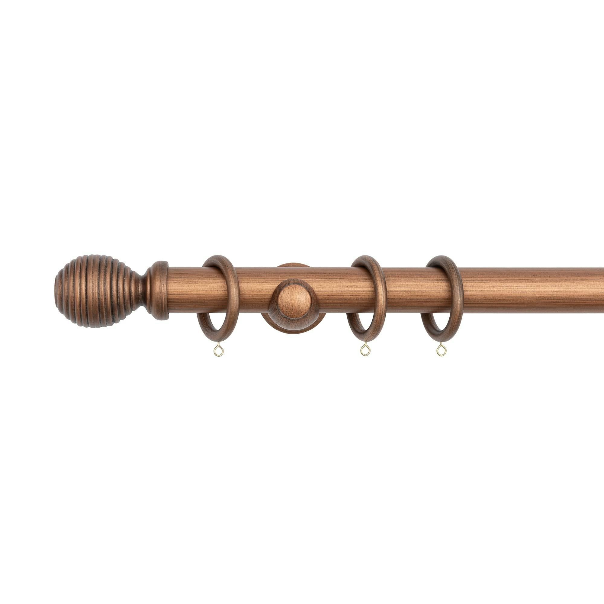 A.unique Home Ribbed Wooden Curtain Pole With Rings And Fittings, In A Variety Of Colours And Sizes (35Mm) (180Cm, Walnut) - Walnut - 180Cm