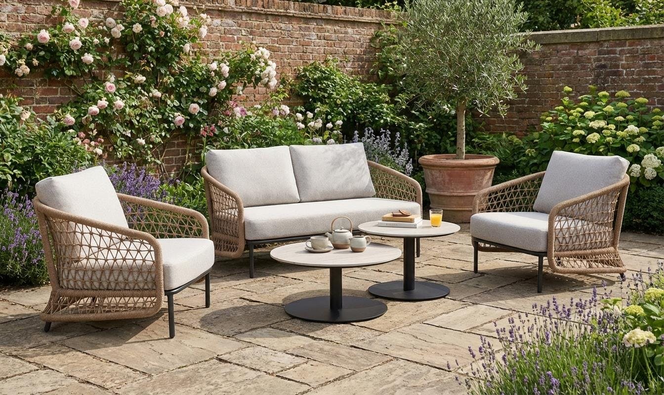 Rackhams Light Norfolk Collection Peakdale Open Weave Sofa Set With Double Coffee Tables
