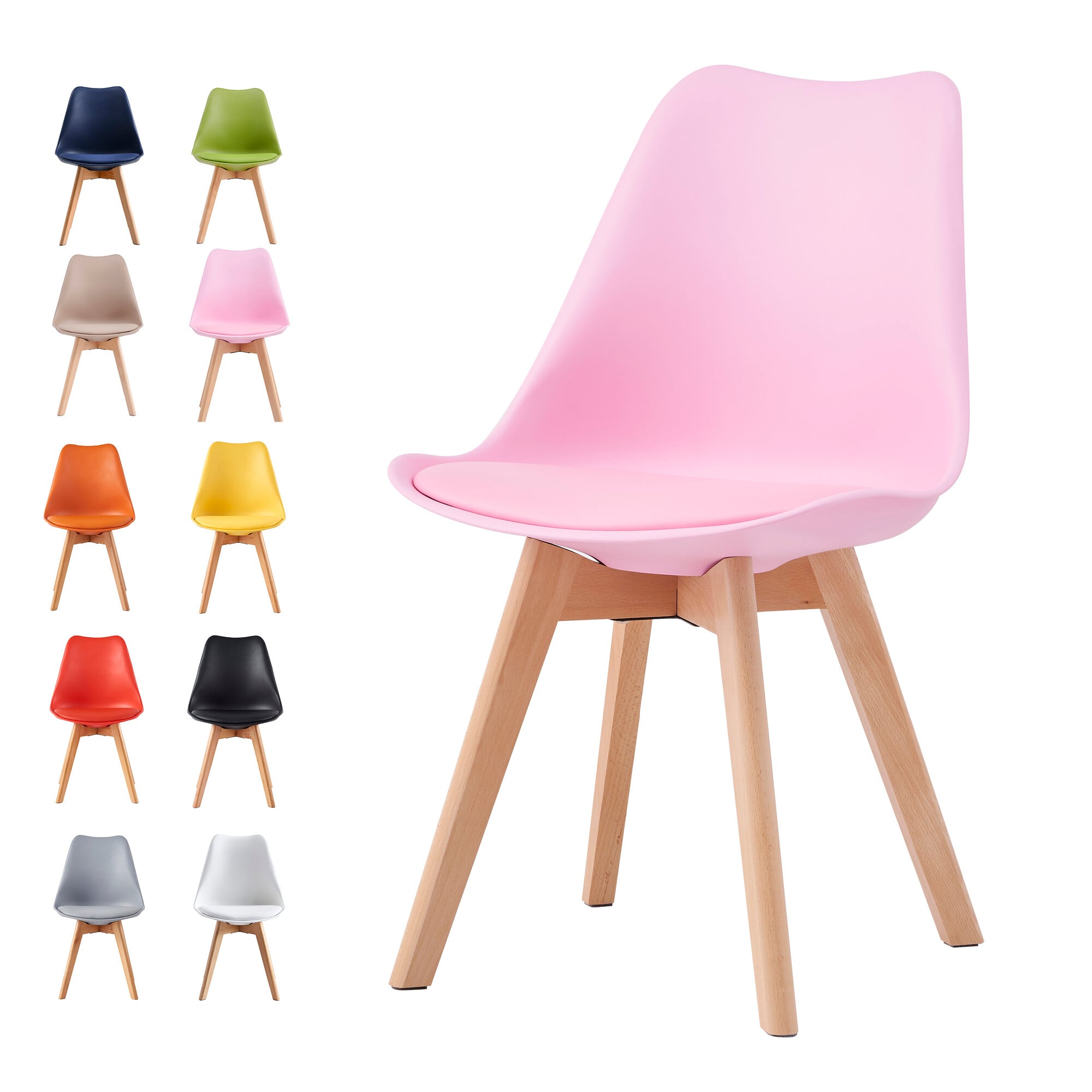 Rackhams Pink Single Dining Chair With Solid Wooden Legs And Seat Cushion Pad Eva