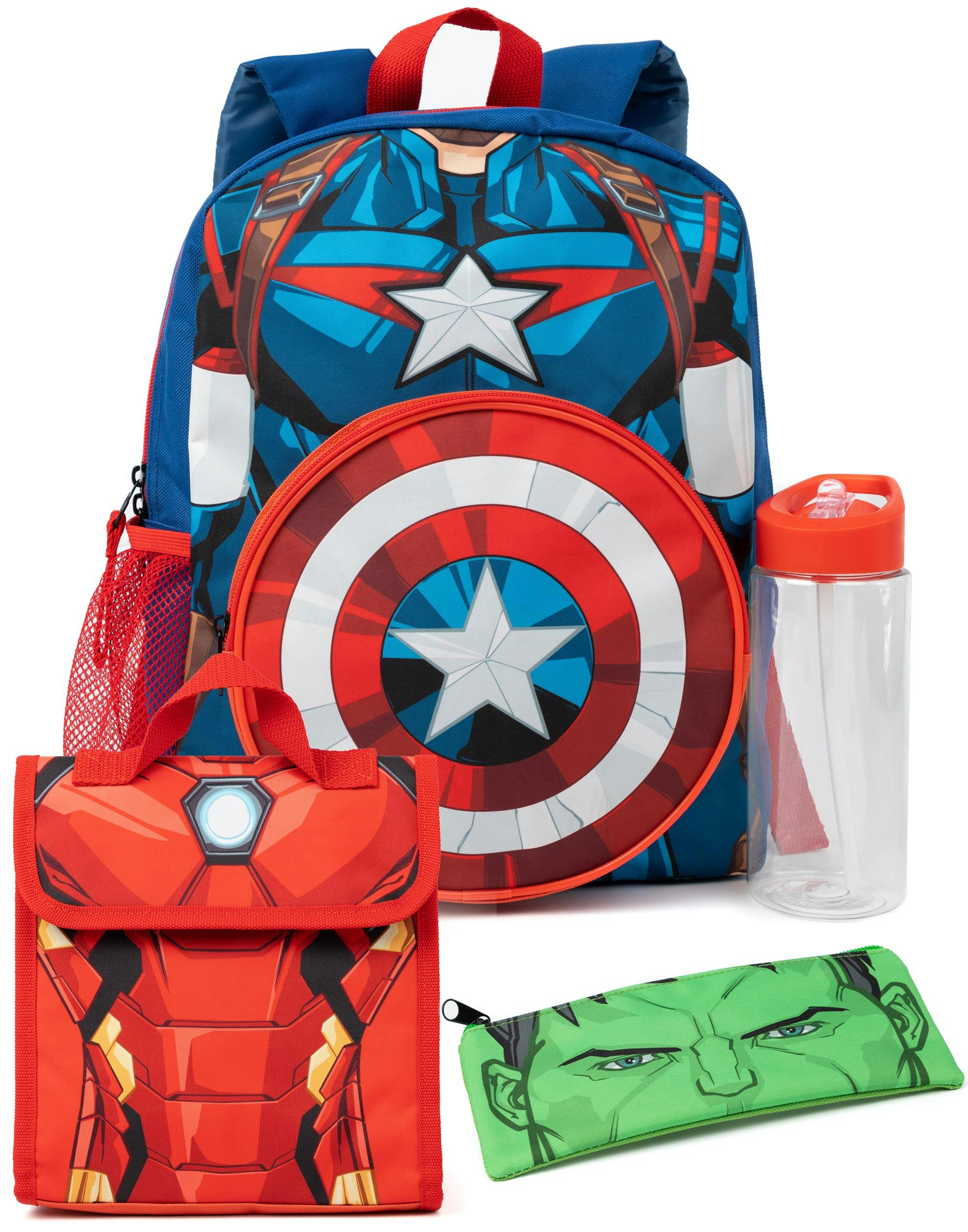 Vanilla Underground Boys Blue Marvel Avengers Iron Man Hulk & Captain America 4 Piece Backpack Set (One Size)
