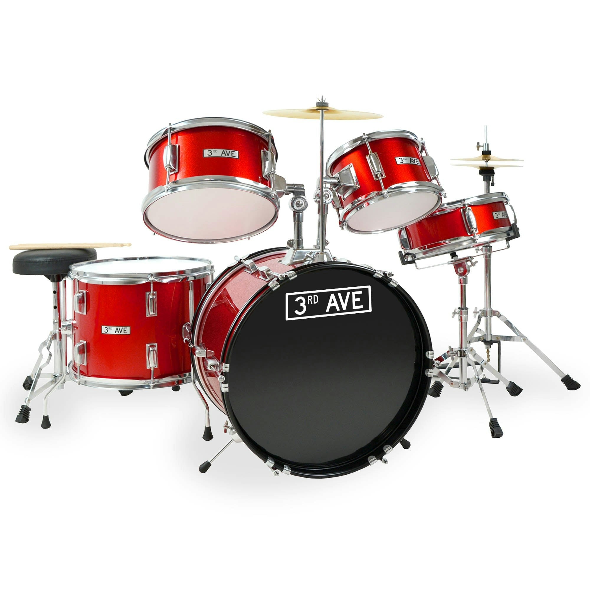 3Rd Avenue Red 5 Piece Junior Drum Kit