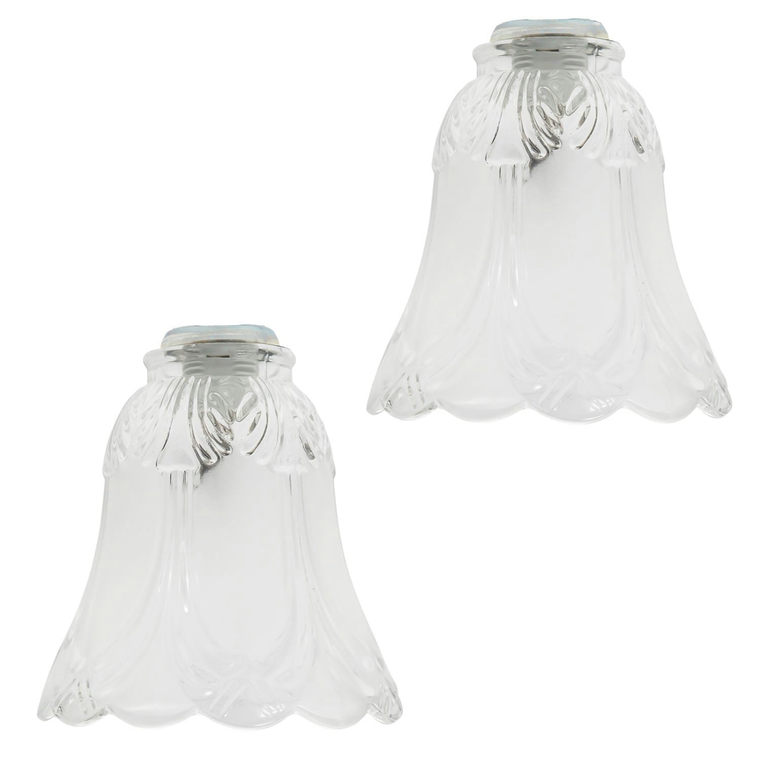 Happy Homewares White/Light Pair Of Frosted And Clear Glass Shades With Floral Design For E14 And E27