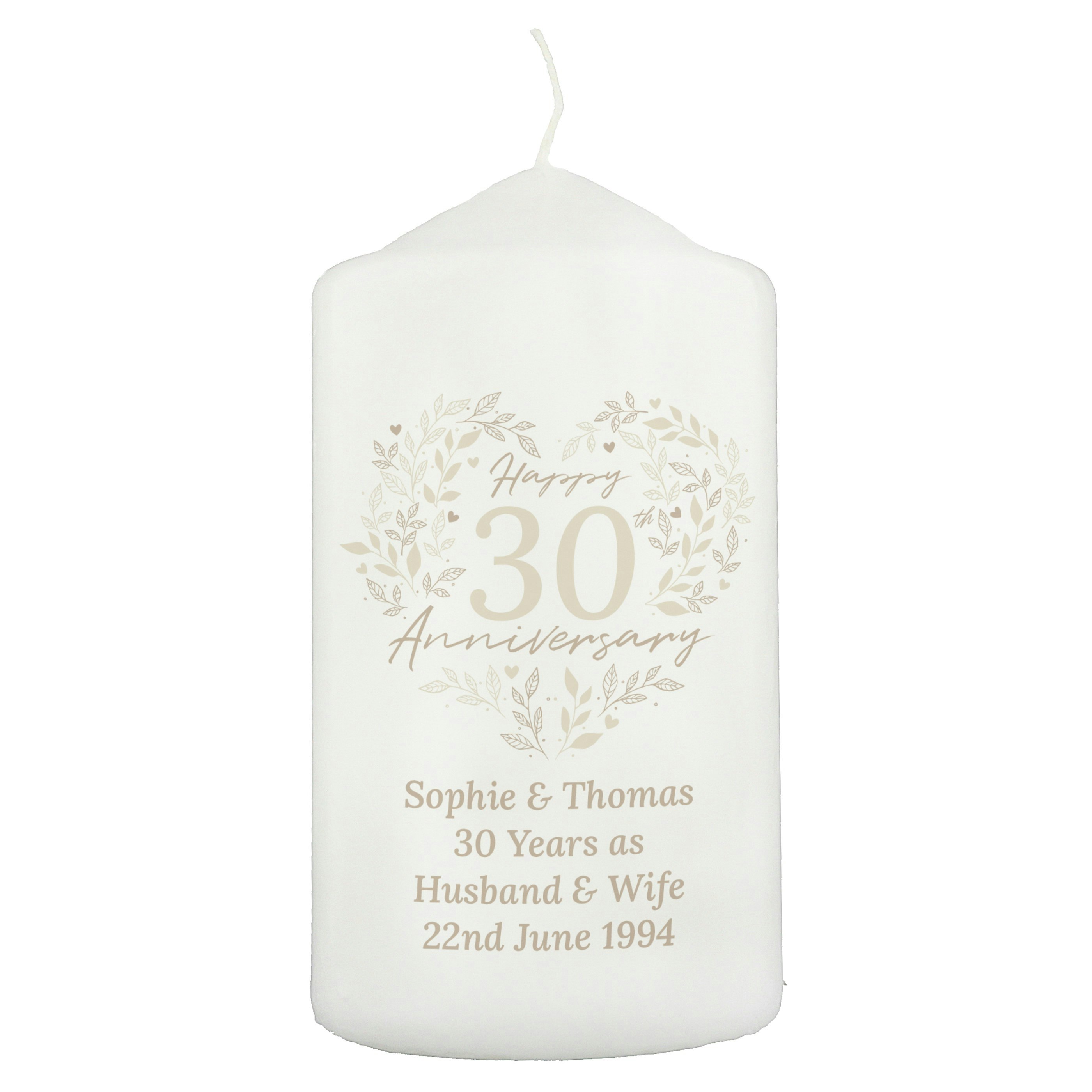 Rackhams Personalised 30Th Pearl Wedding Anniversary Pillar Candle
