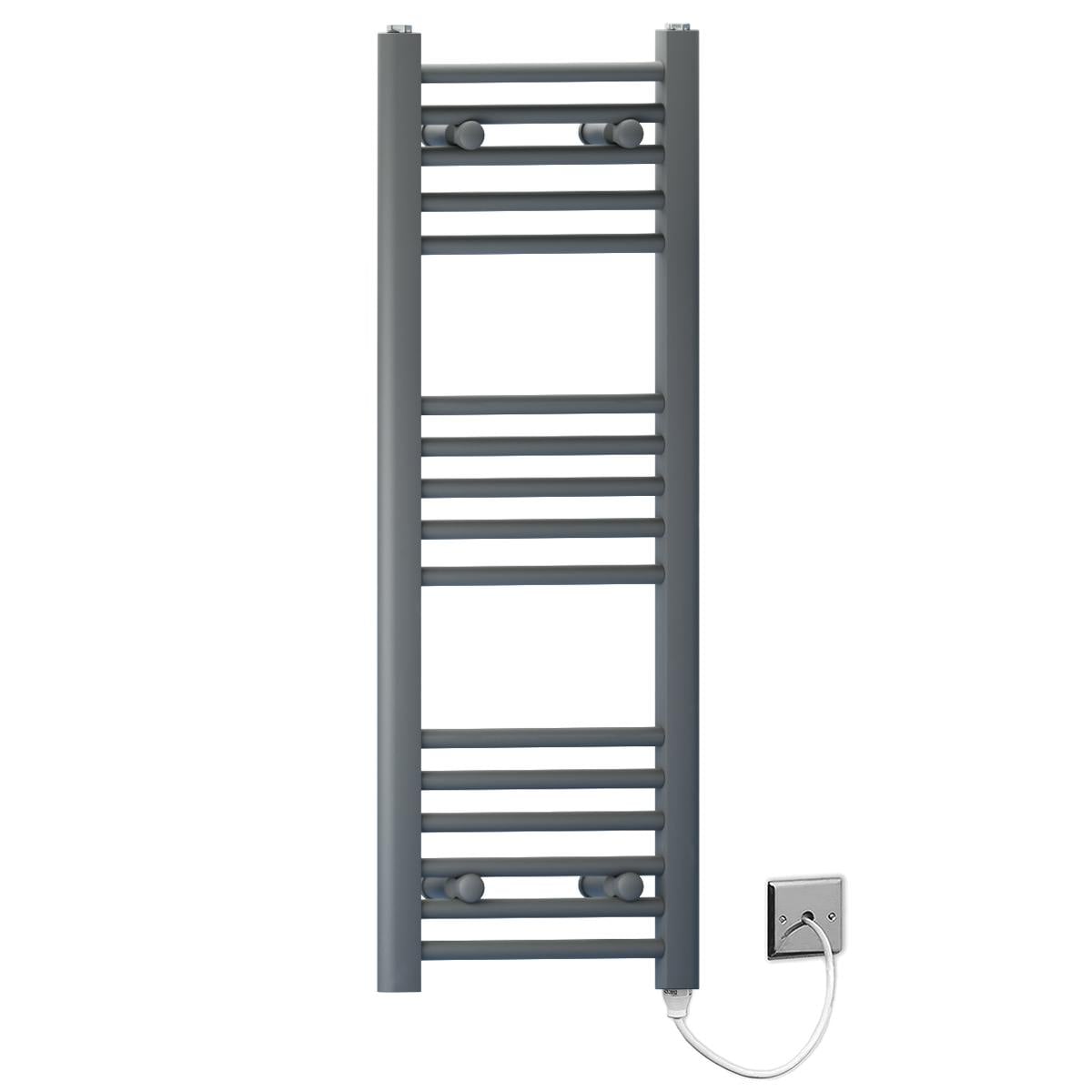 Rackhams Anthracite/Grey 400Mm X 900Mm Flat Electric Pre-Filled Heated Towel Rail Radiator For Bathroom Designer Standard Element