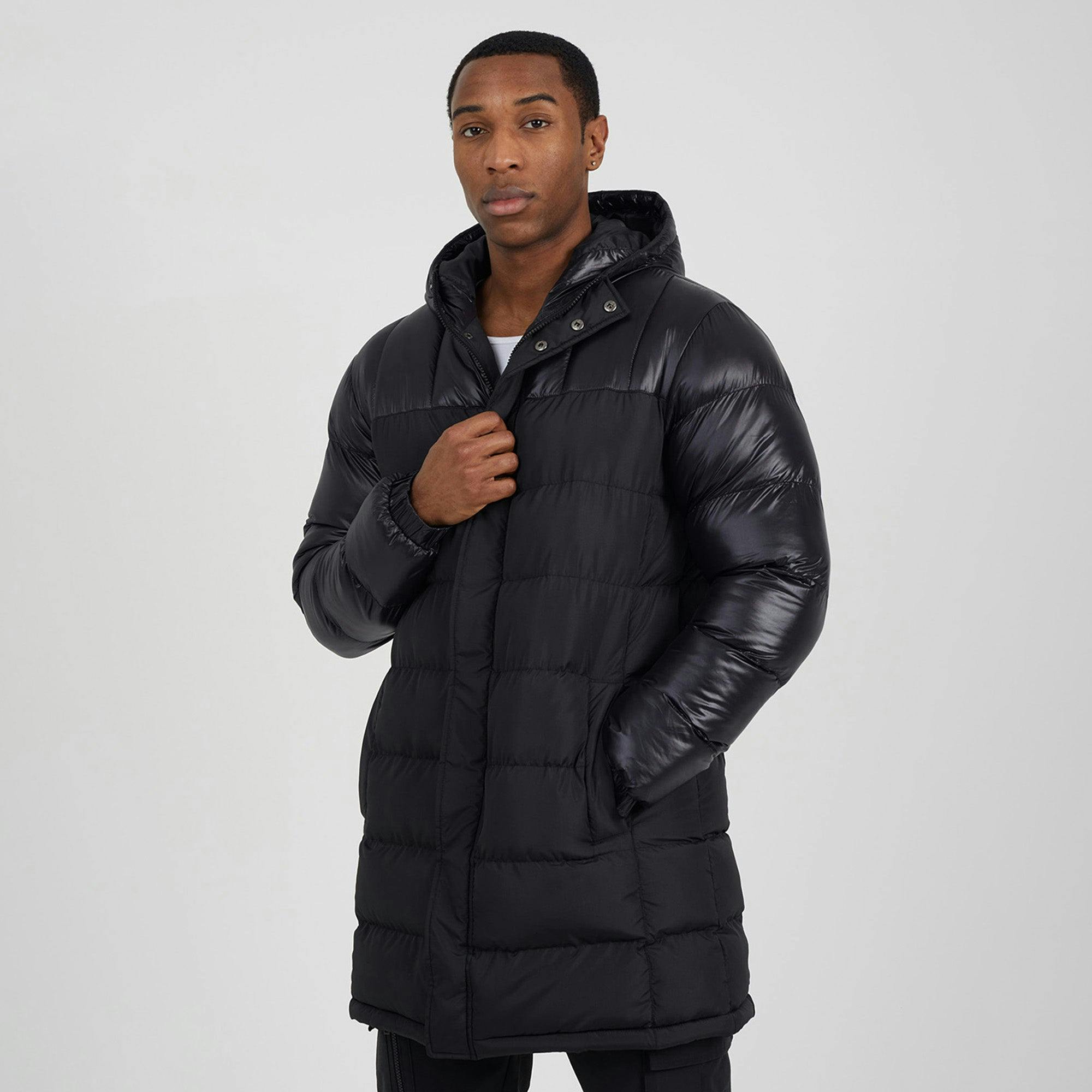 Brave Soul Black Longline Hooded Padded Jacket - M