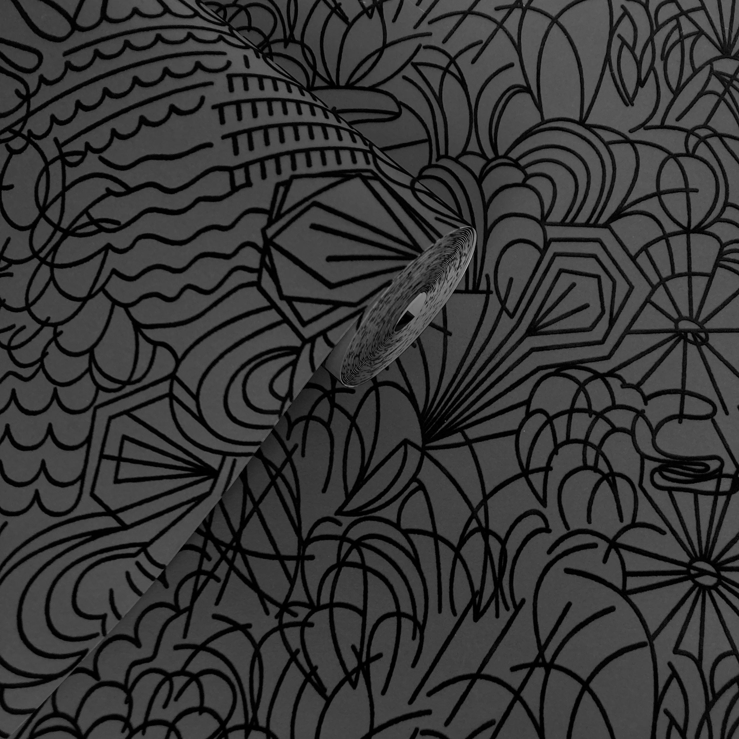 Erica Wakerly Black Pop Flock Wallpaper - 10M Roll