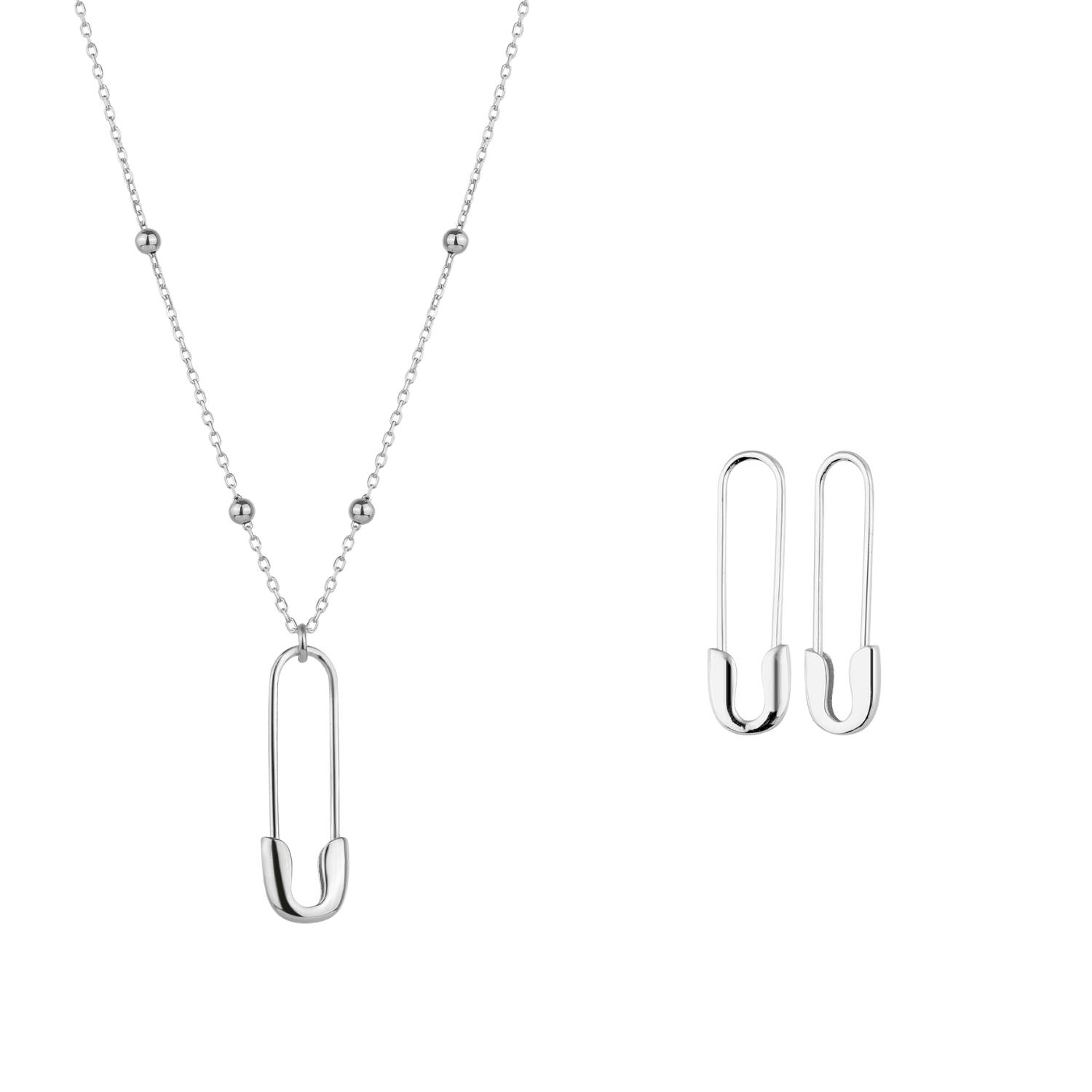 Spero London Silver Sterling Safety Pin Necklace & Earring Set