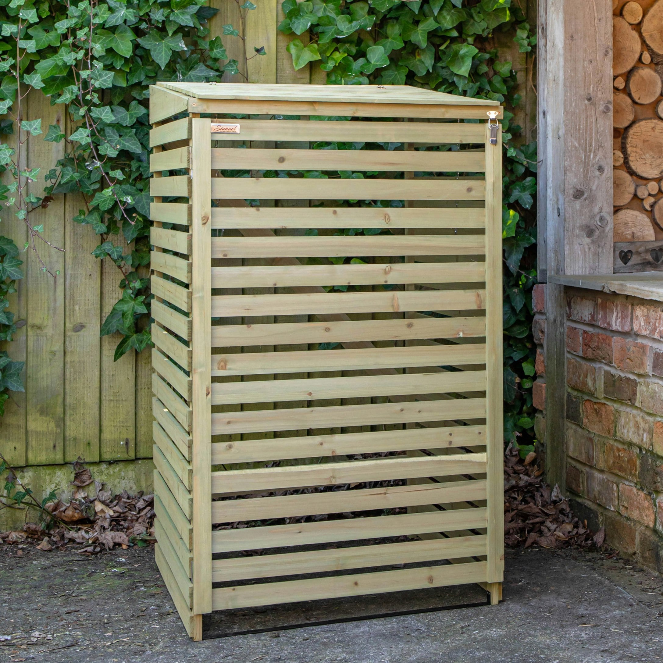 Rackhams 68Cm X 1.2M Wooden Outdoor Garden Single Wheelie Bin Store Storage - Bin Stores