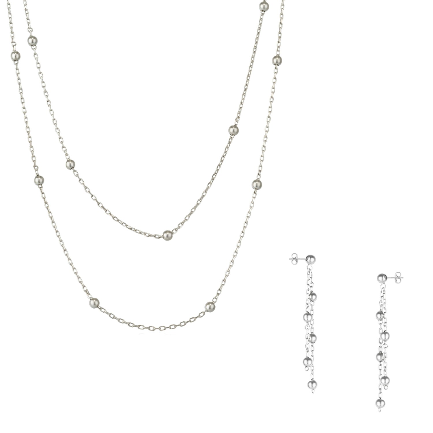 Spero London Silver Dorica Sterling Multi Bead Drop Earrings And Double Layer Necklace Set