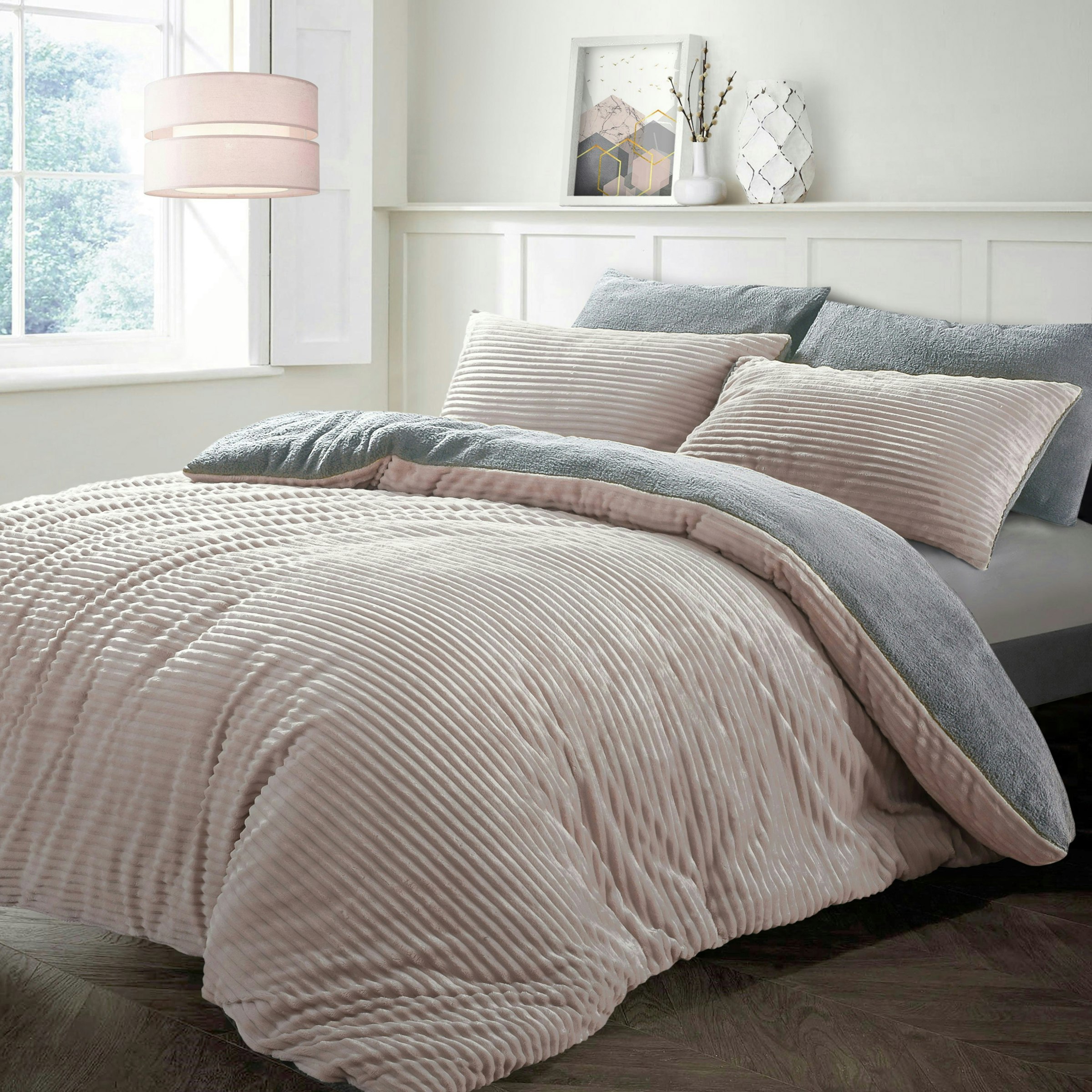 Velosso Silver Plush Corduroy Teddy Fluffy And Warm Fleece Duvet Cover Set - Double